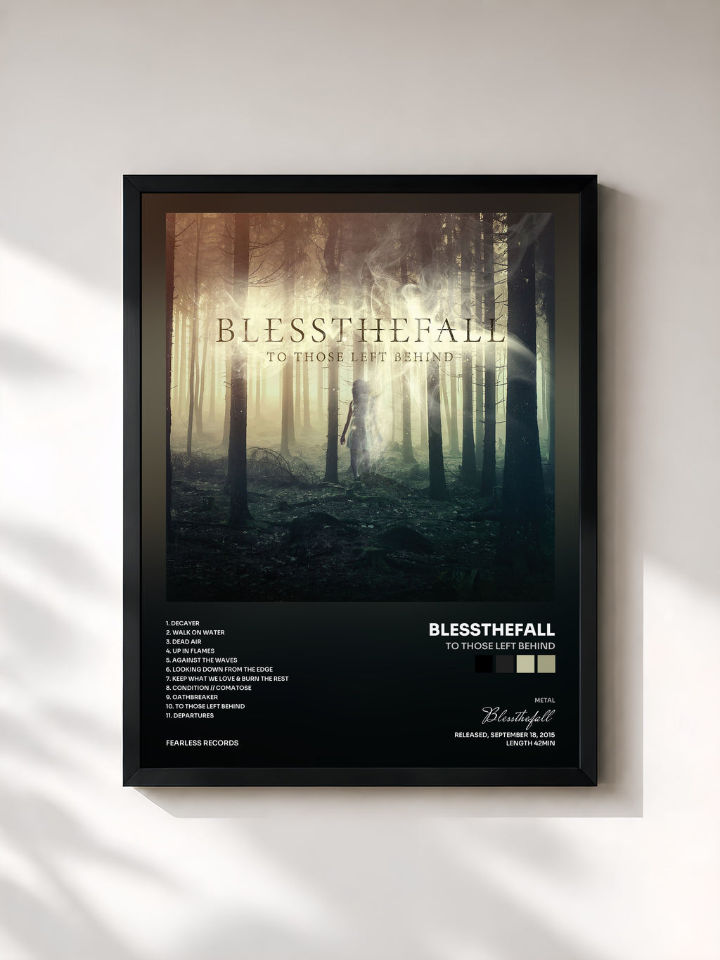 #noir Tableau de l'album To Those Left Behind de Blessthefall, cadre noir, imprimé et encadré en France