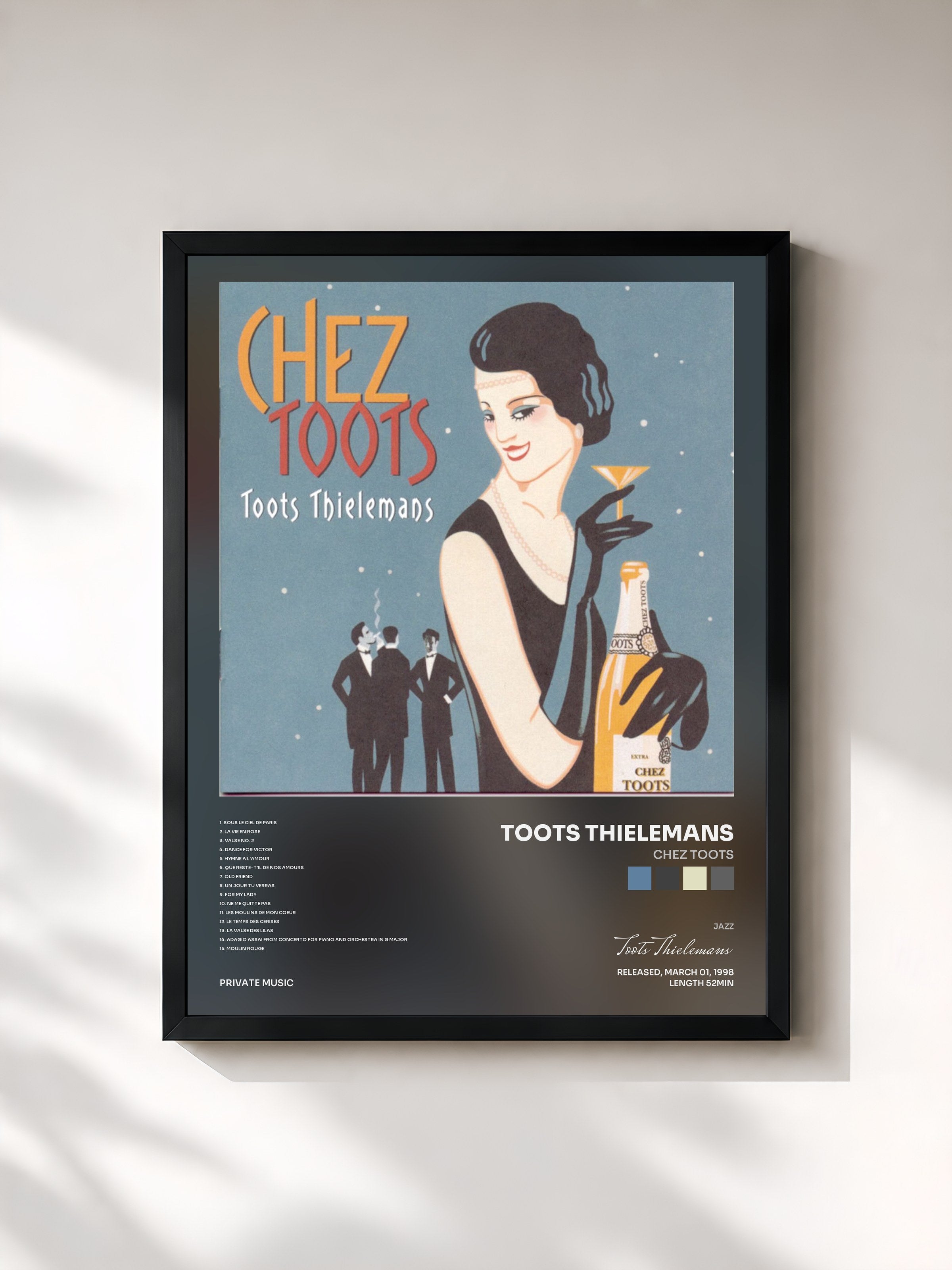 #noir Tableau de l'album Chez Toots de Toots Thielemans, cadre noir, imprimé et encadré en France