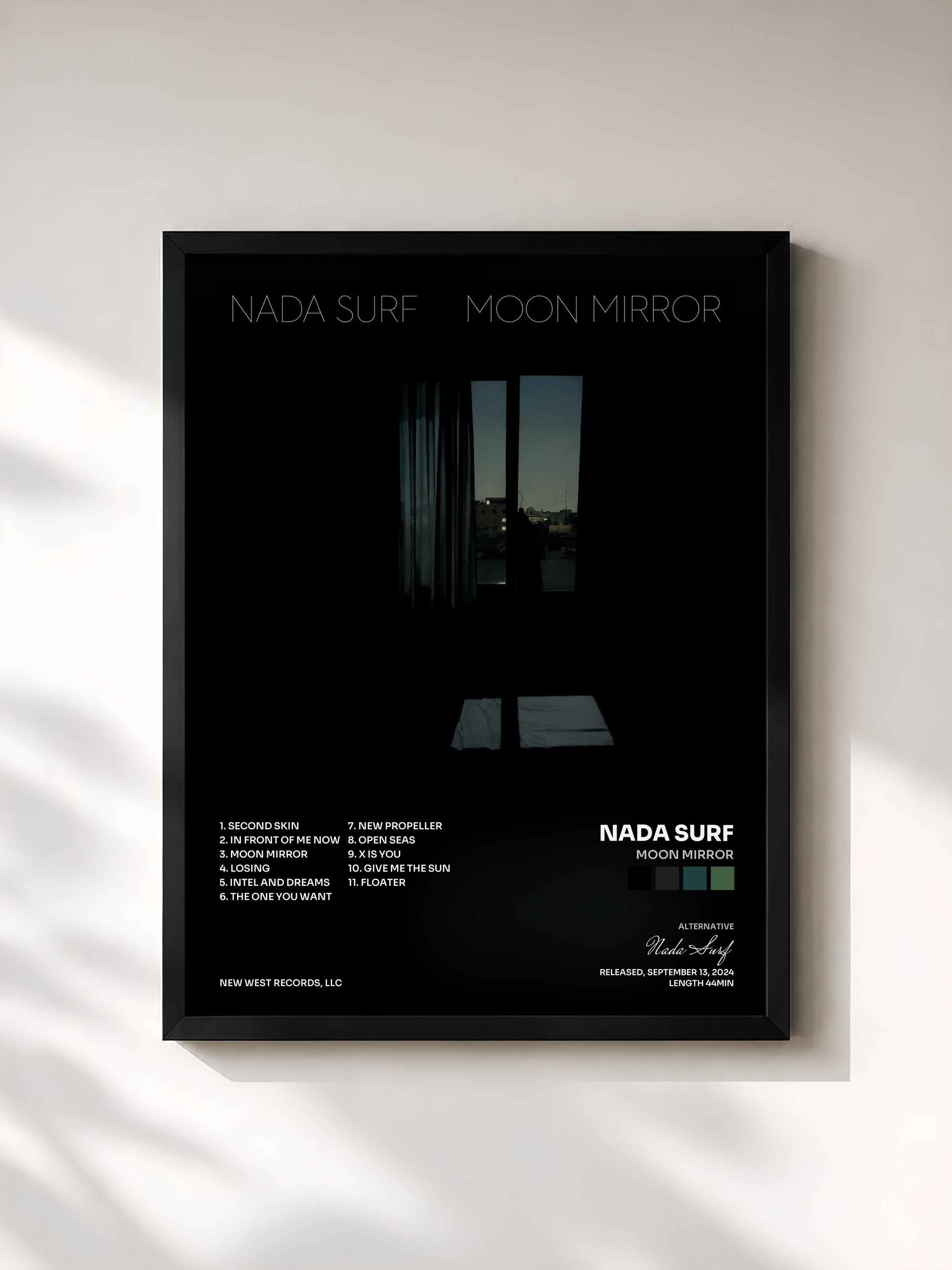 #noir Tableau de l'album Moon Mirror de Nada Surf, cadre noir, imprimé et encadré en France