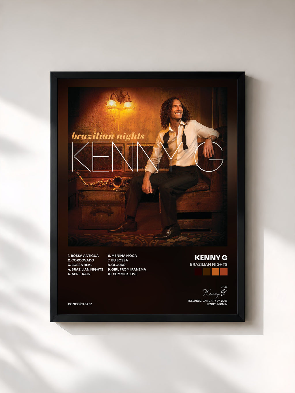 #noir Tableau de l'album Brazilian Nights de Kenny G, cadre noir, imprimé et encadré en France