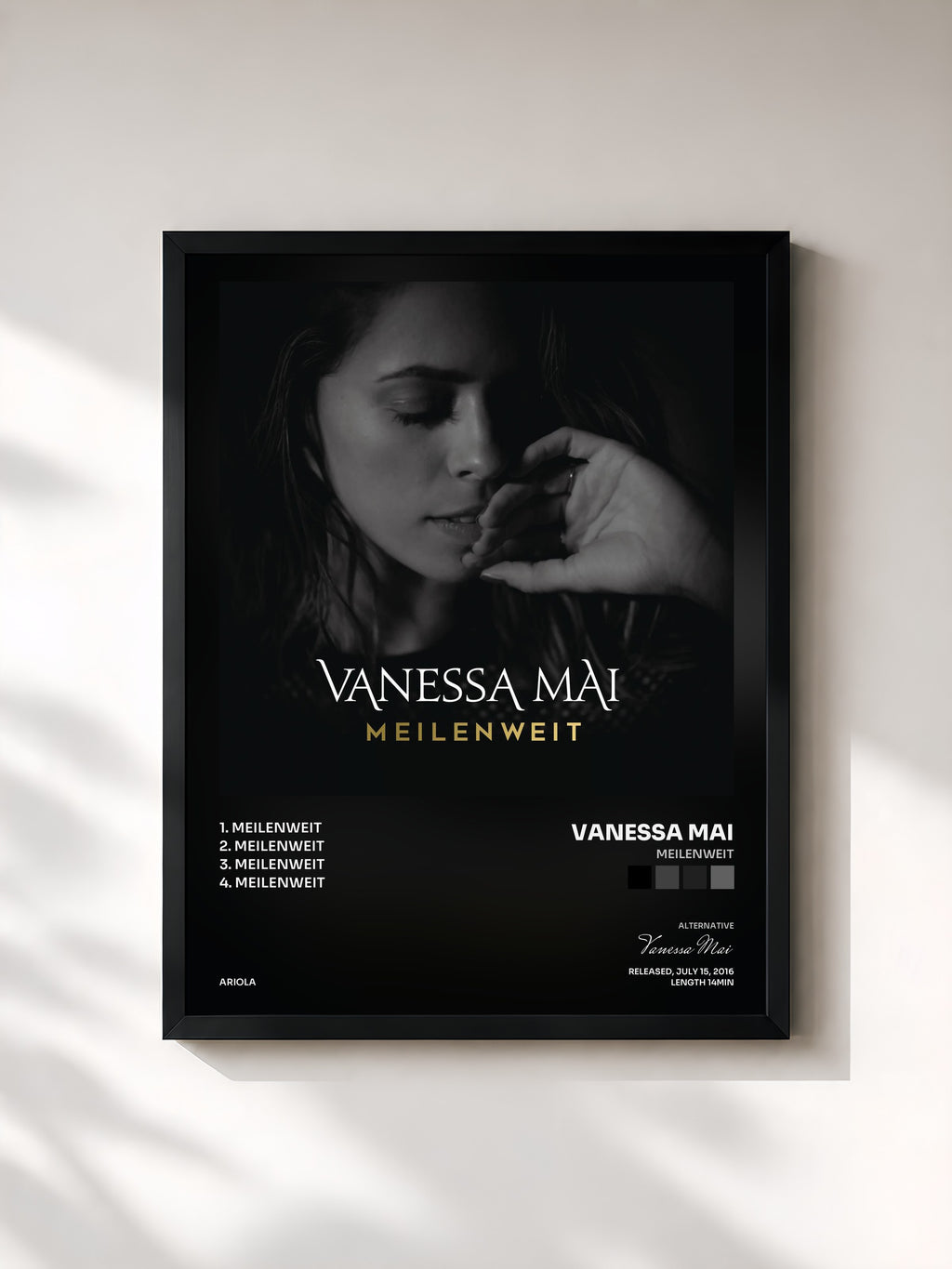 #noir Tableau de l'album Meilenweit de Vanessa Mai, cadre noir, imprimé et encadré en France