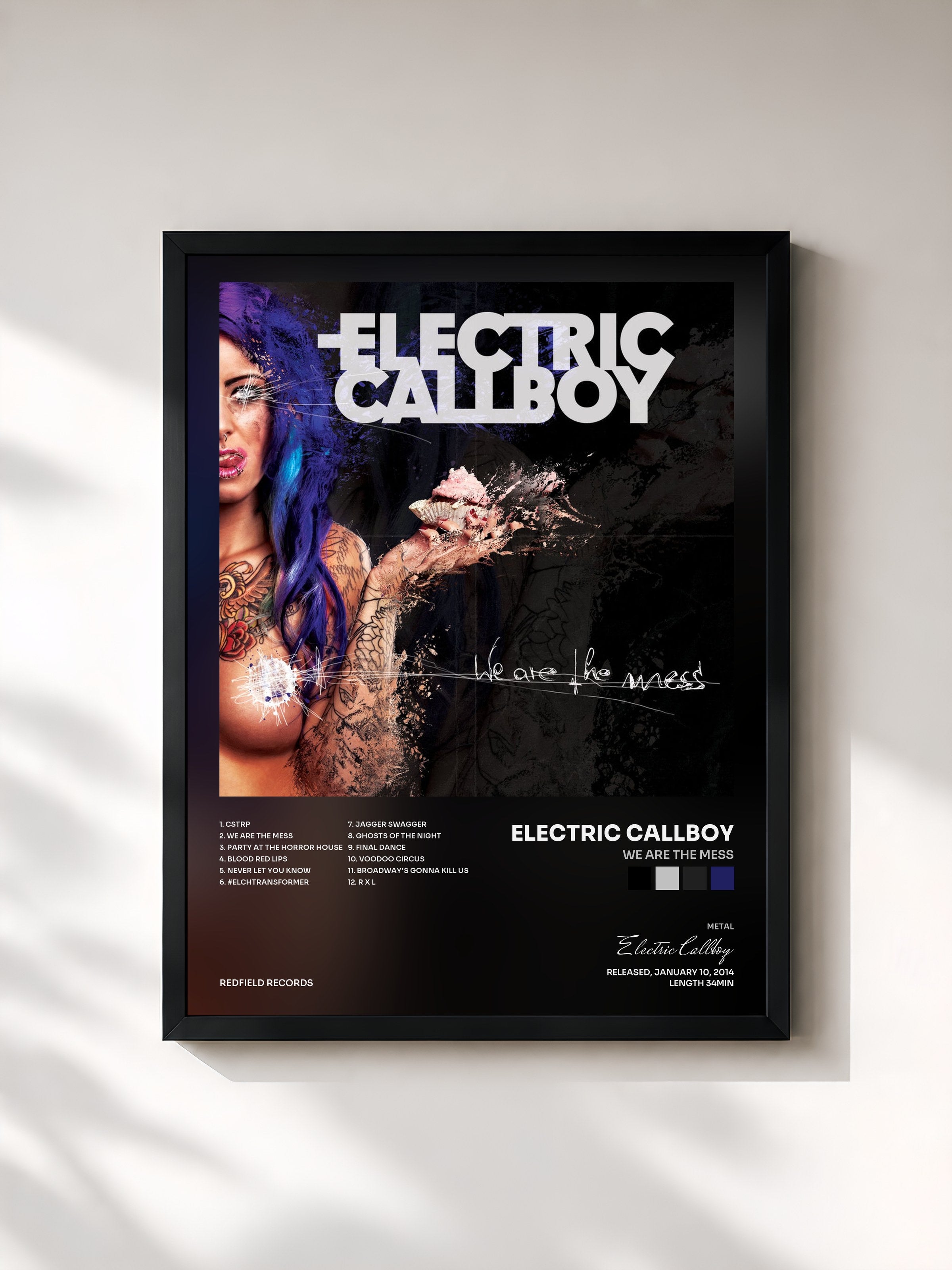#noir Tableau de l'album We Are the Mess de Electric Callboy, cadre noir, imprimé et encadré en France