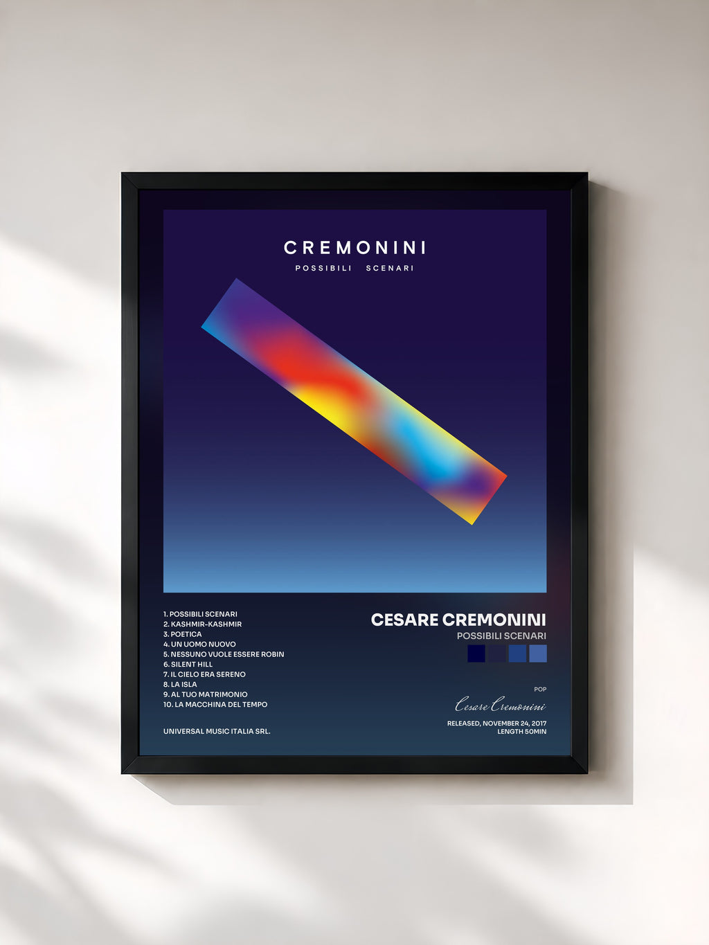 #noir Tableau de l'album Possibili Scenari de Cesare Cremonini, cadre noir, imprimé et encadré en France