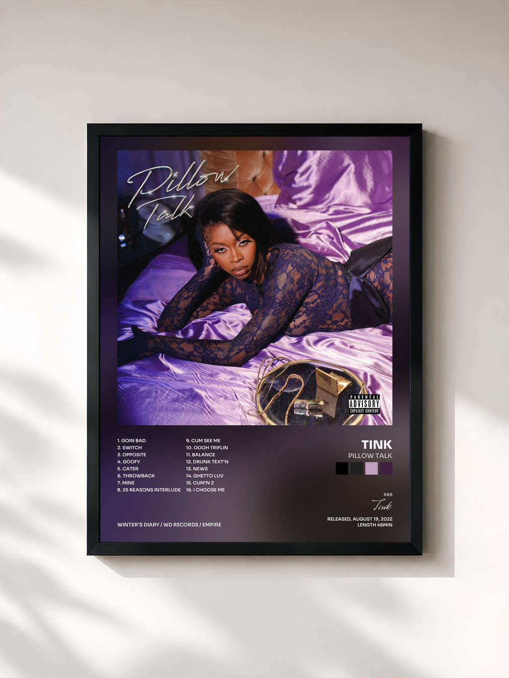#noir Tableau de l'album Pillow Talk de Tink, cadre noir, imprimé et encadré en France
