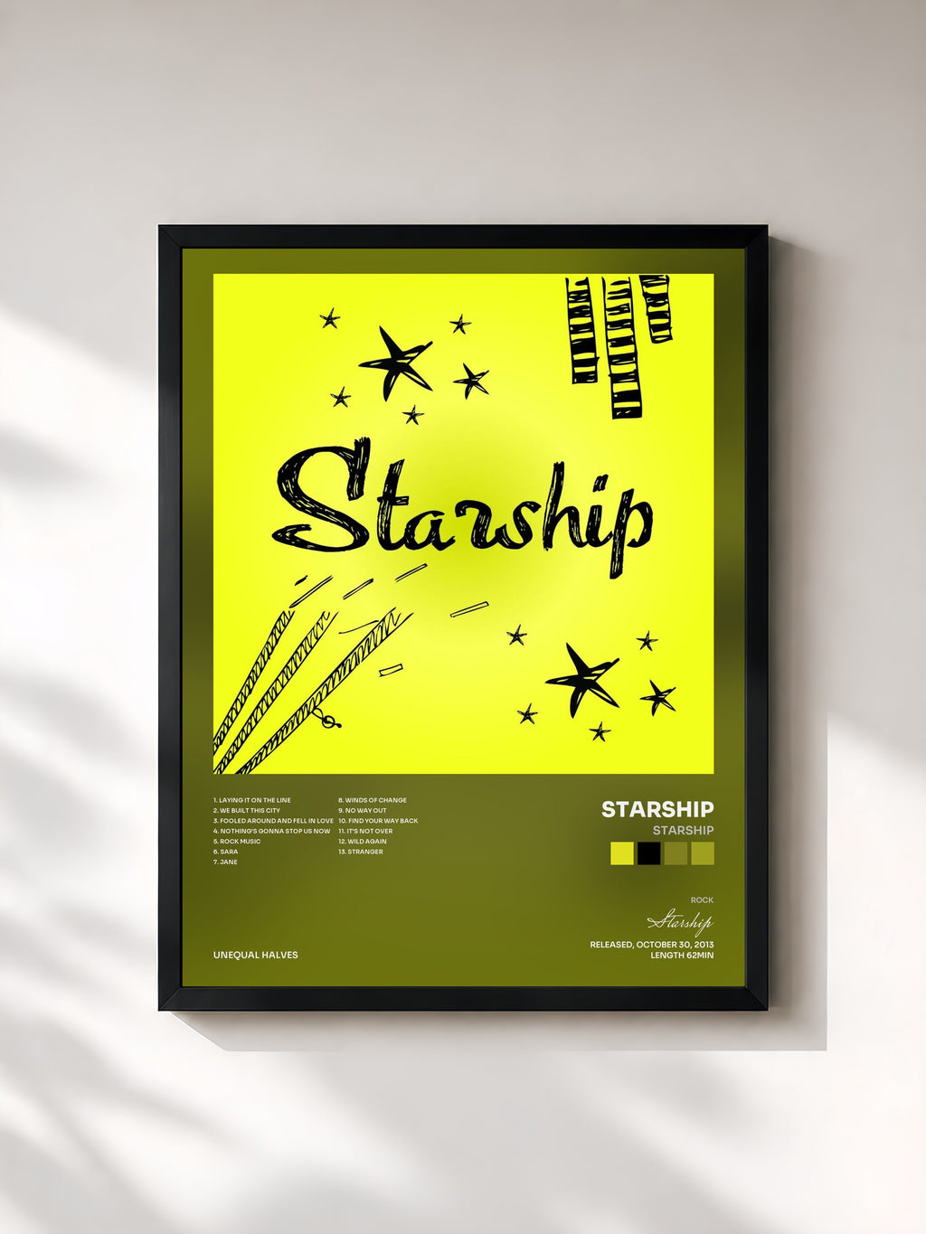 #noir Tableau de l'album Starship de Starship, cadre noir, imprimé et encadré en France