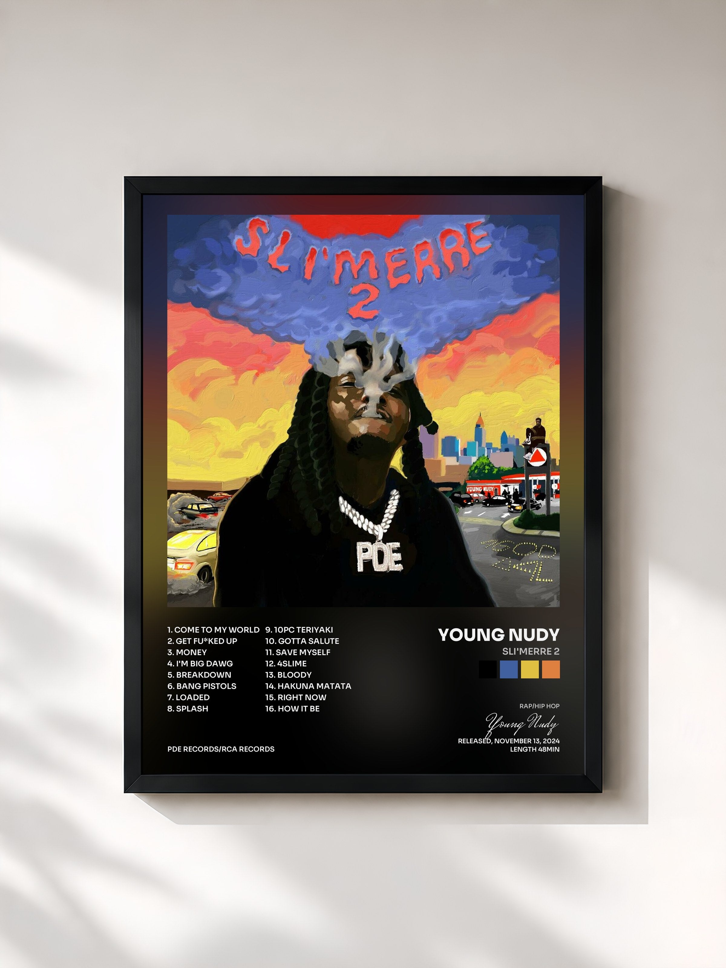 #noir Tableau de l'album Sli'merre 2 de Young Nudy, cadre noir, imprimé et encadré en France