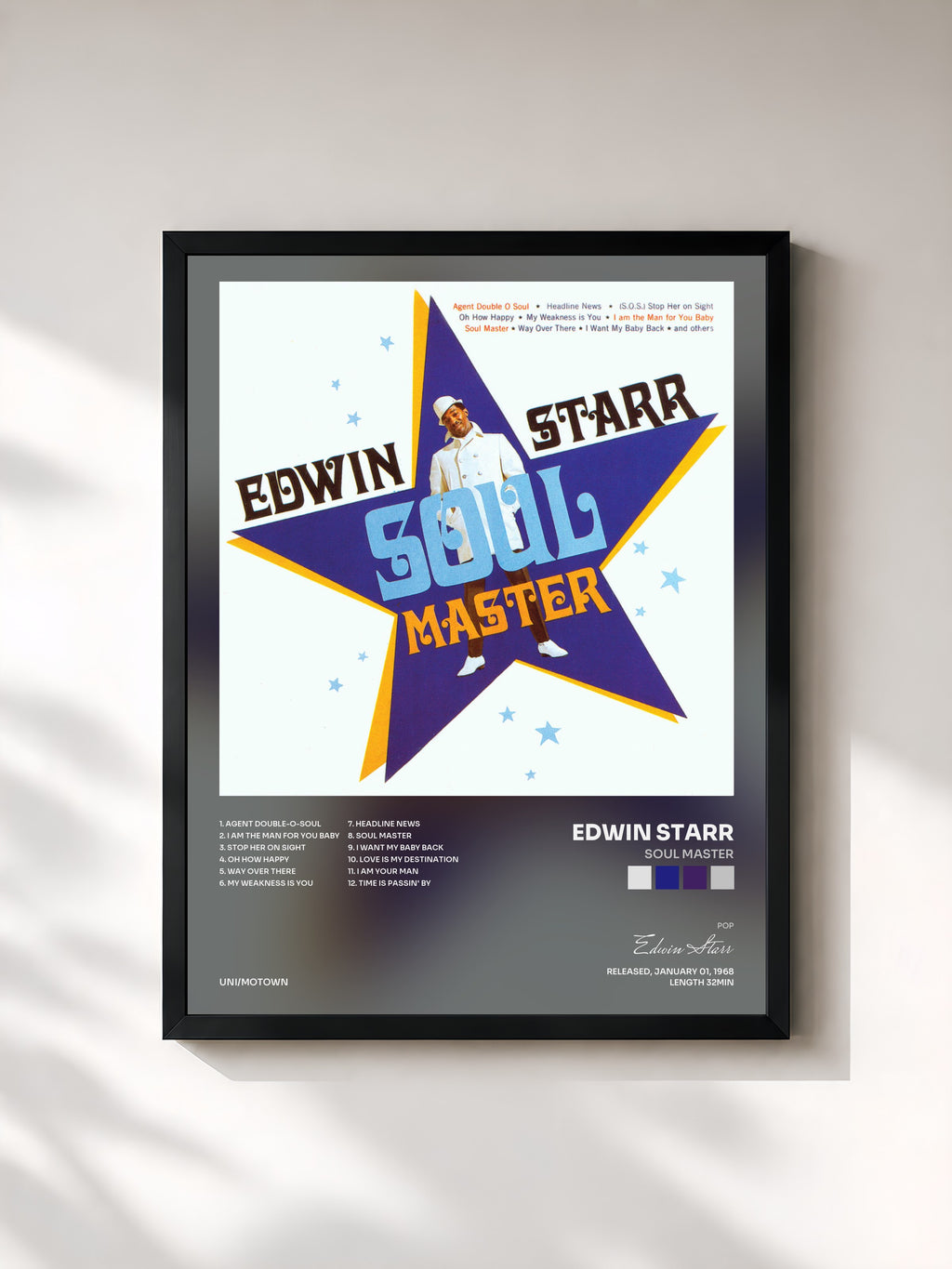 #noir Tableau de l'album Soul Master de Edwin Starr, cadre noir, imprimé et encadré en France