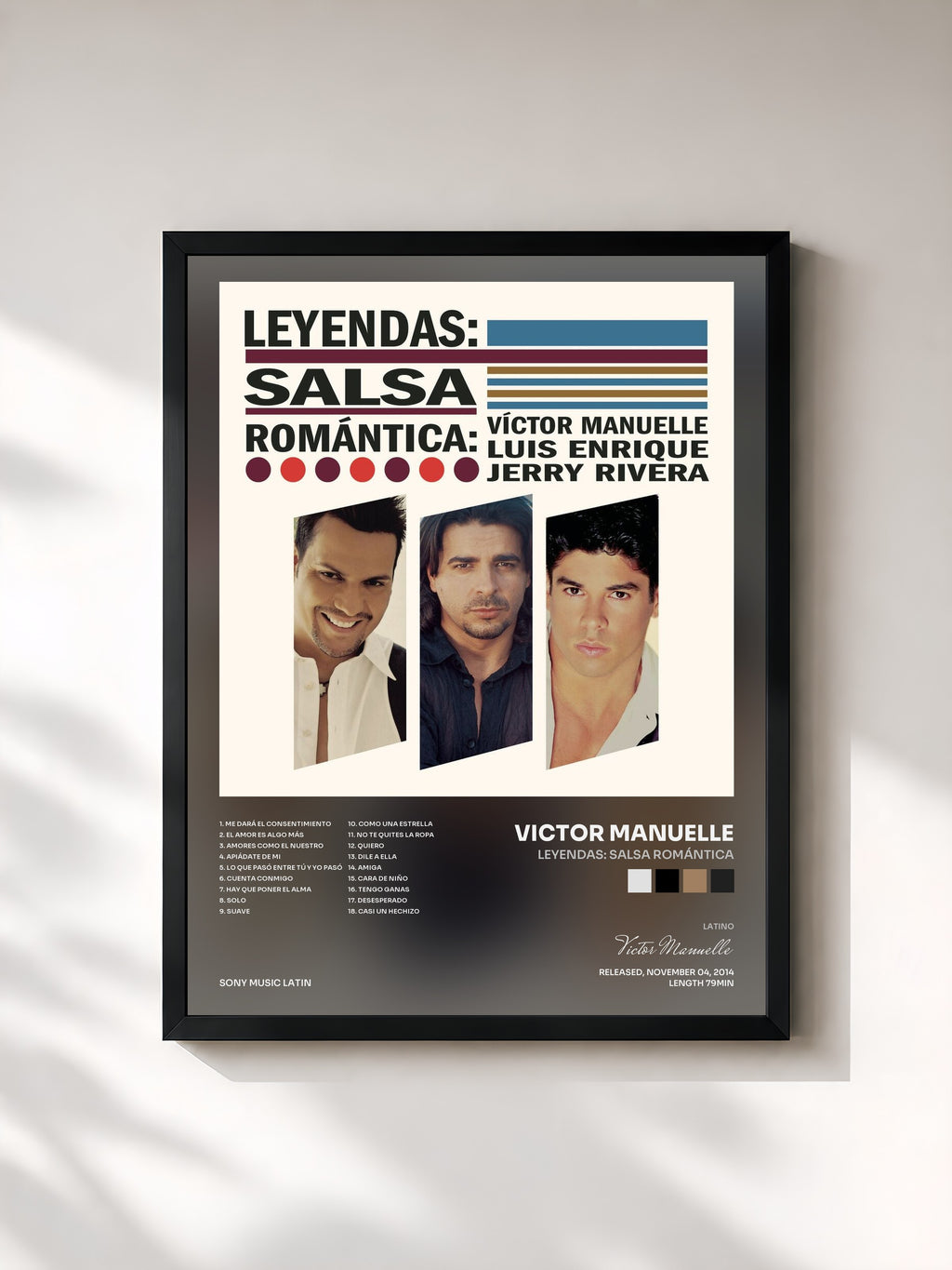 #noir Tableau de l'album Leyendas: Salsa Romántica de Victor Manuelle, cadre noir, imprimé et encadré en France