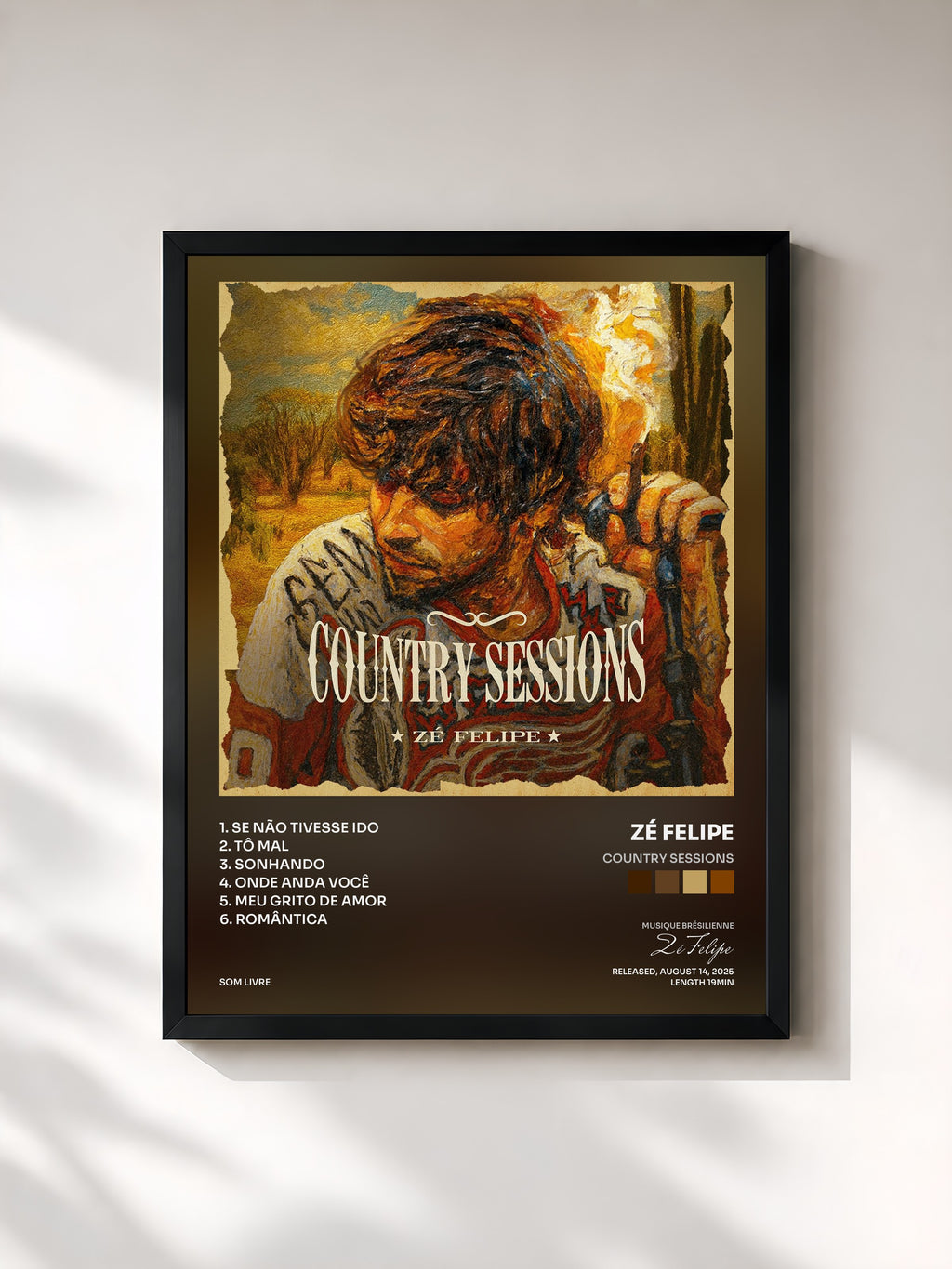 #noir Tableau de l'album Country Sessions de Zé Felipe, cadre noir, imprimé et encadré en France