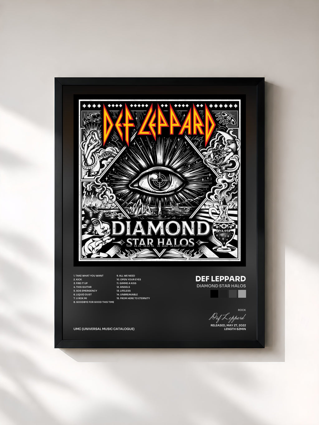 #noir Tableau de l'album Diamond Star Halos de Def Leppard, cadre noir, imprimé et encadré en France