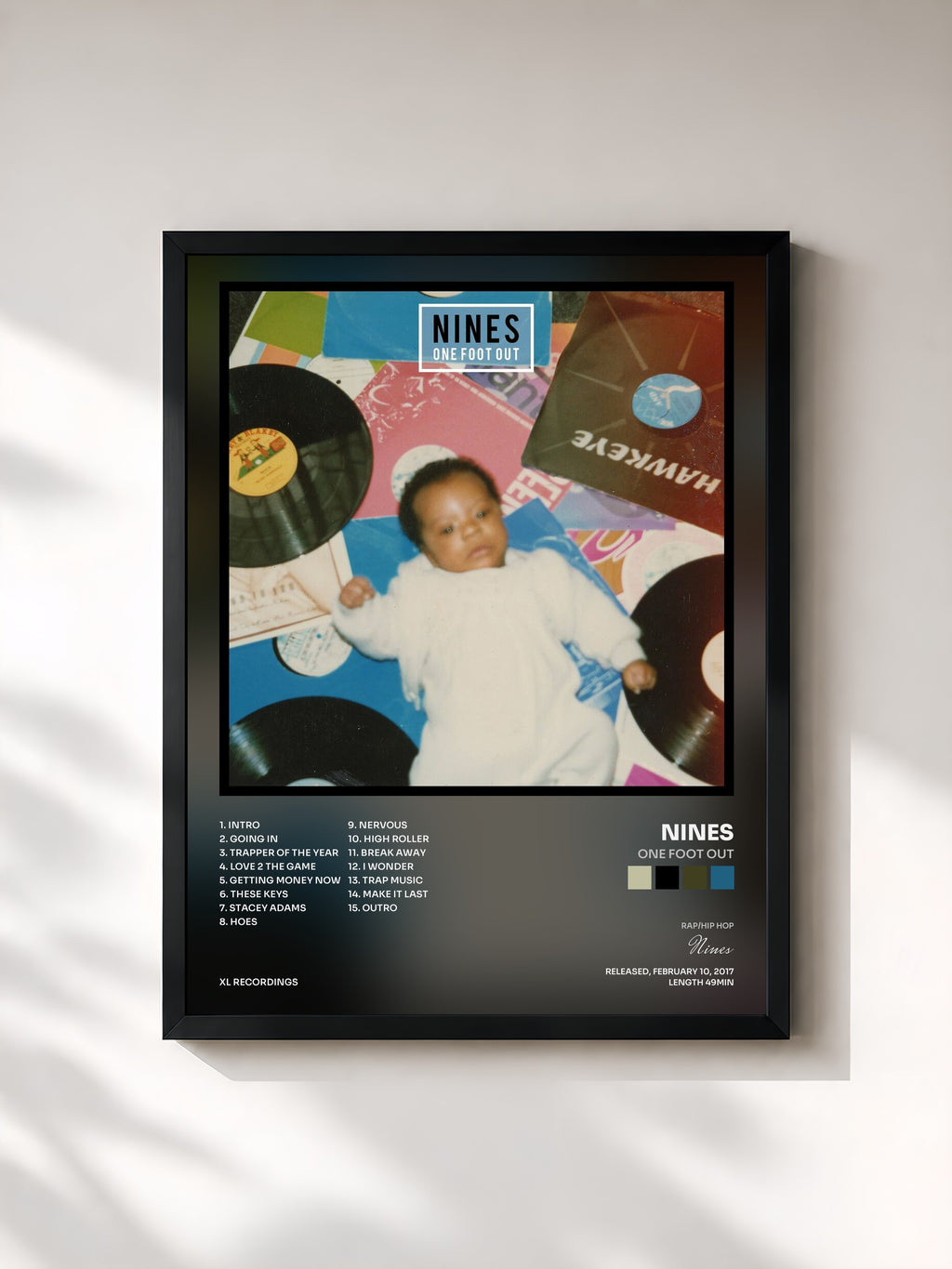 #noir Tableau de l'album One Foot Out de Nines, cadre noir, imprimé et encadré en France
