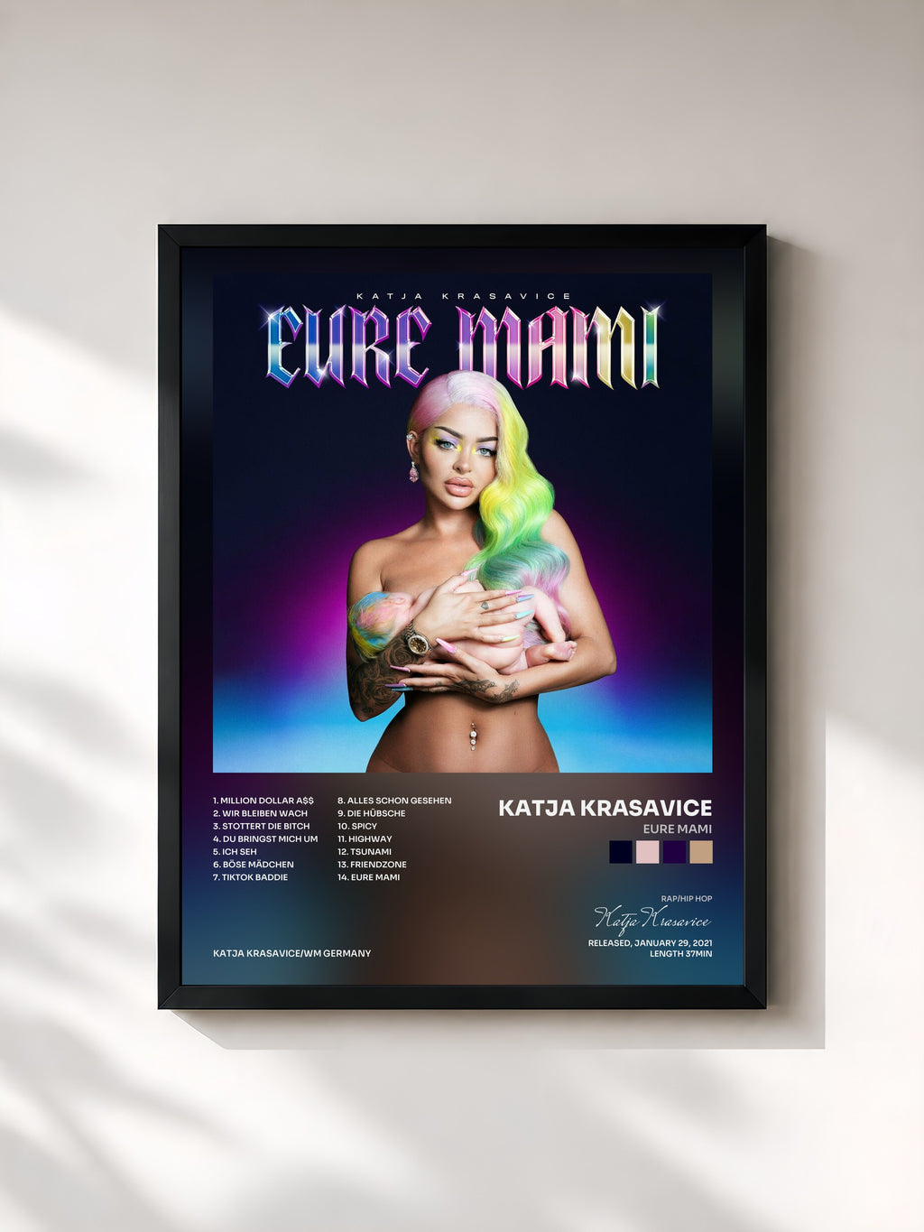 #noir Tableau de l'album EURE MAMI de Katja Krasavice, cadre noir, imprimé et encadré en France