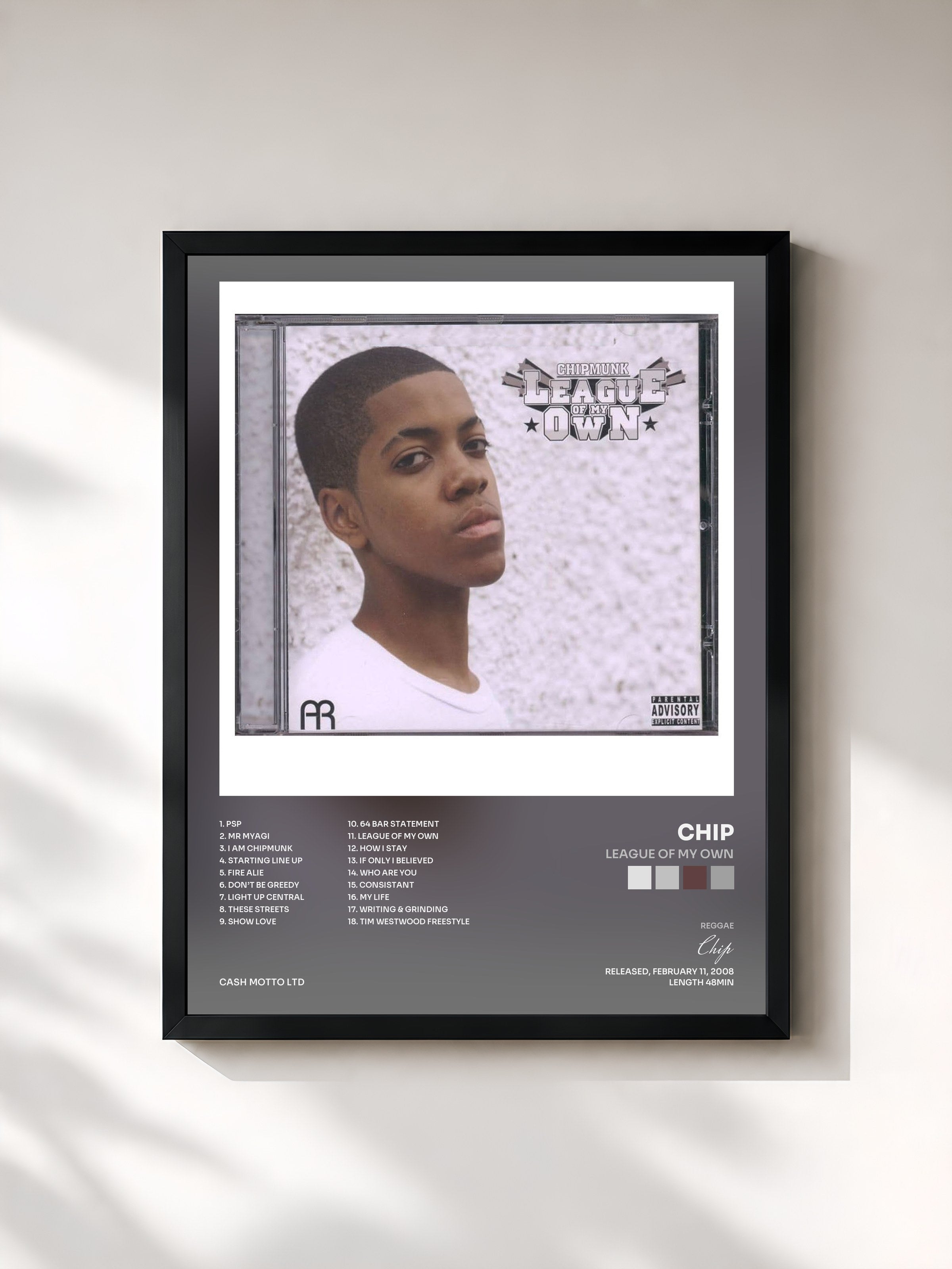 #noir Tableau de l'album League Of My Own de Chip, cadre noir, imprimé et encadré en France