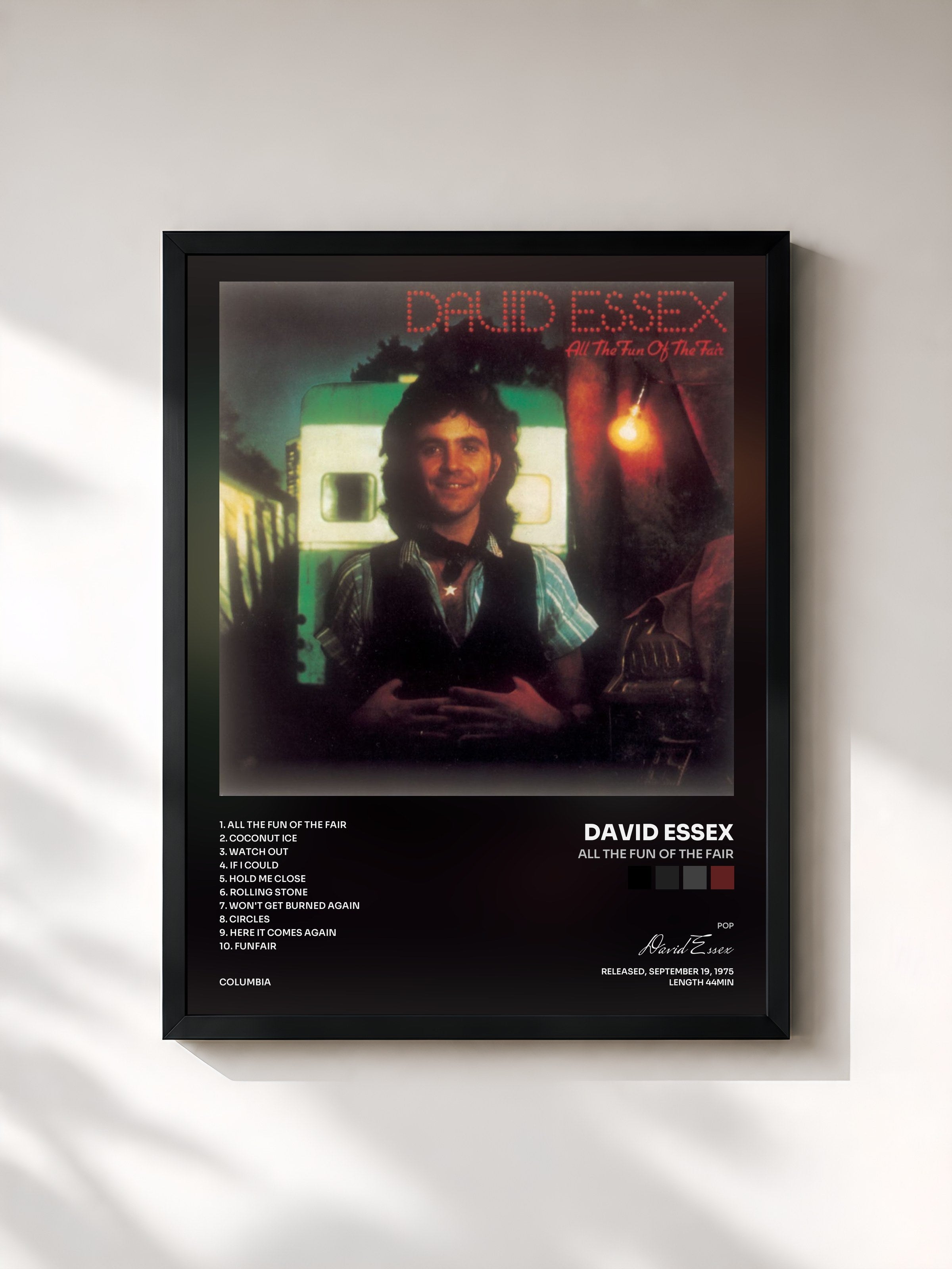 #noir Tableau de l'album ALL THE FUN OF THE FAIR de David Essex, cadre noir, imprimé et encadré en France