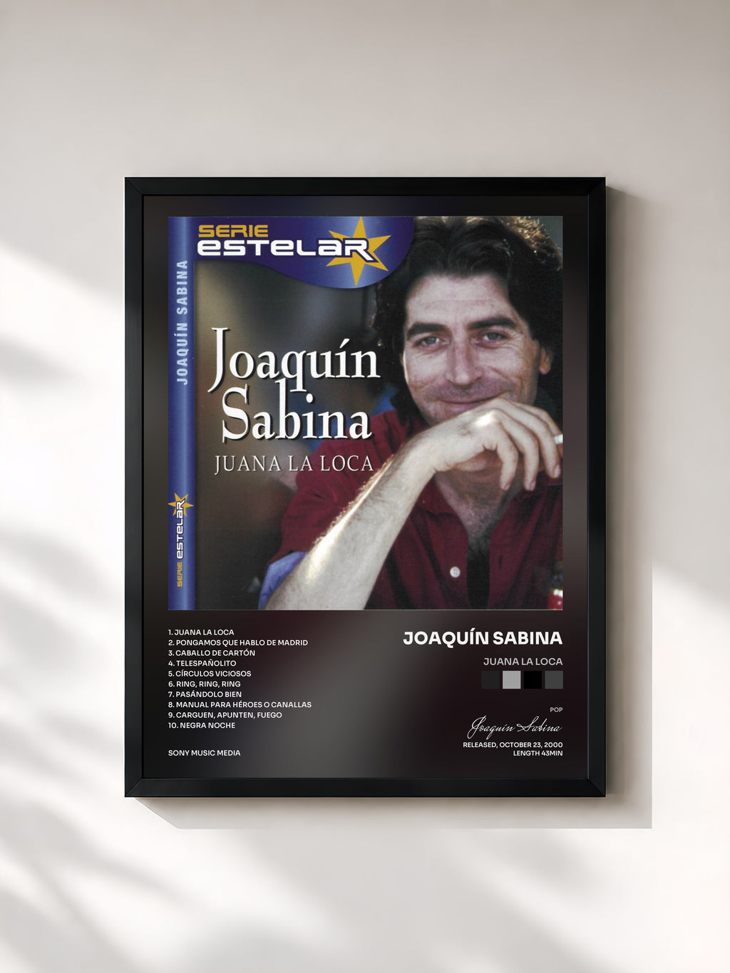 #noir Tableau de l'album Juana La Loca de Joaquín Sabina, cadre noir, imprimé et encadré en France