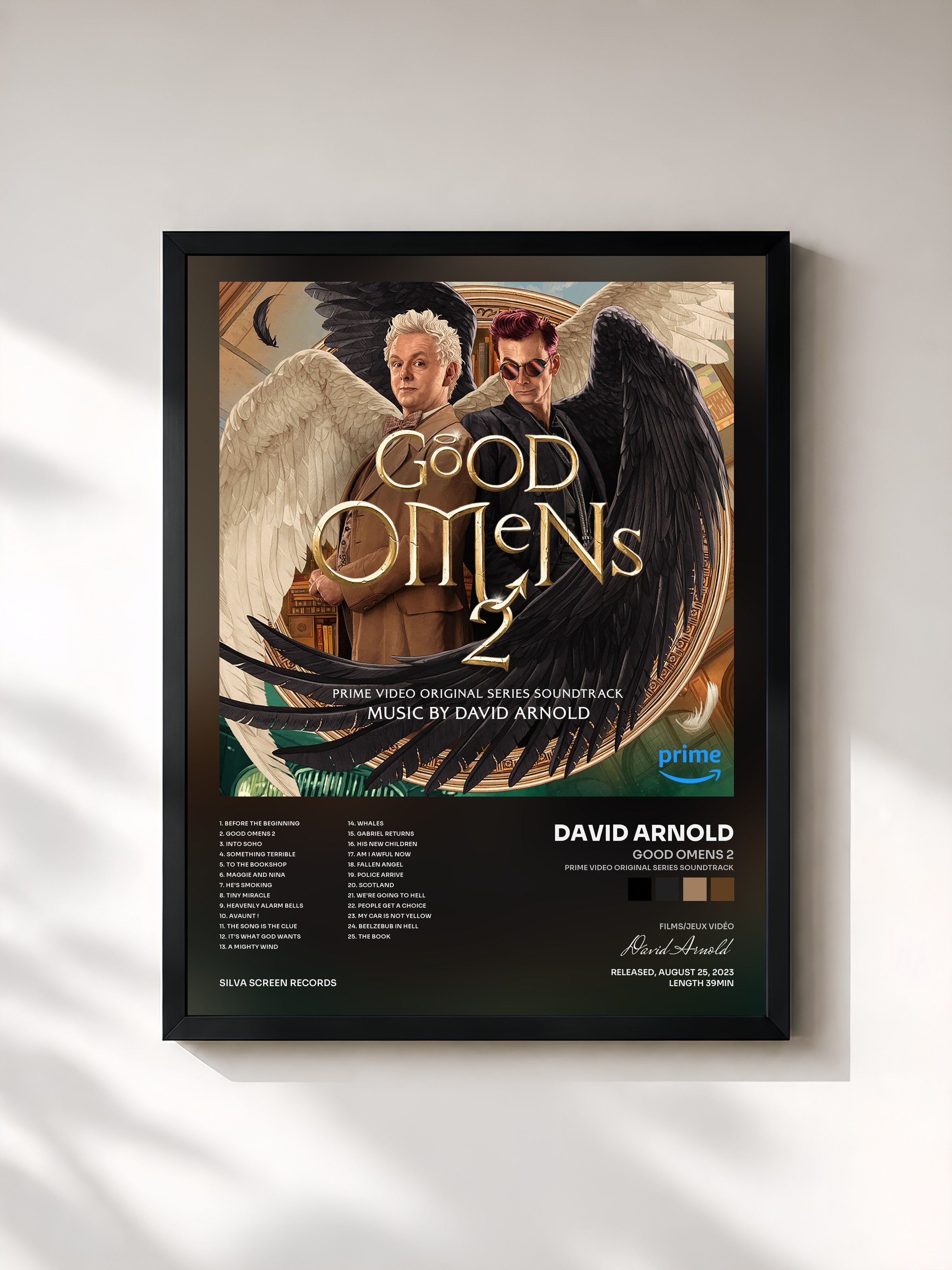 #noir Tableau de l'album Good Omens 2 (Prime Video Original Series Soundtrack) de David Arnold, cadre noir, imprimé et encadré en France