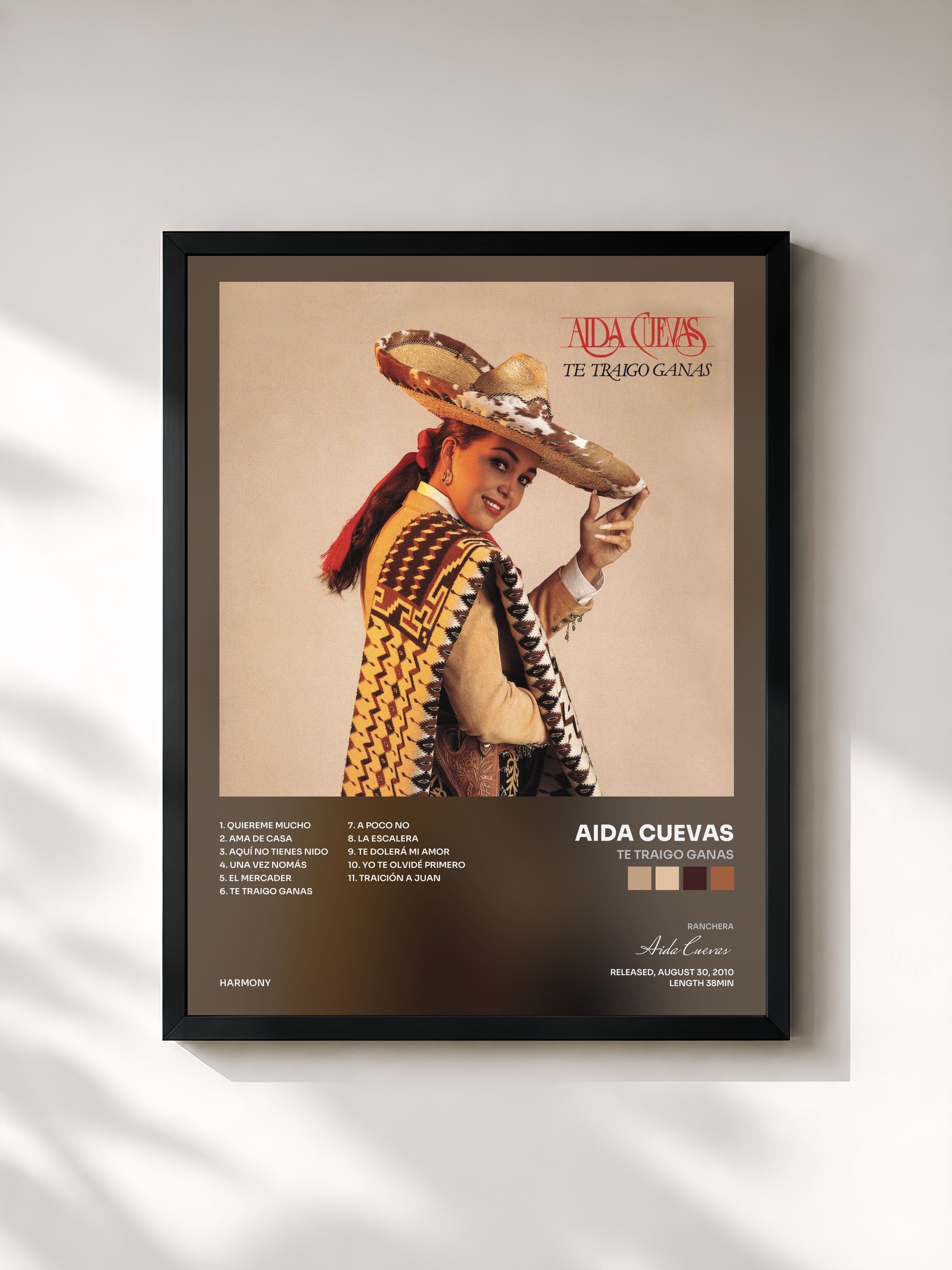 #noir Tableau de l'album Te Traigo Ganas de Aida Cuevas, cadre noir, imprimé et encadré en France
