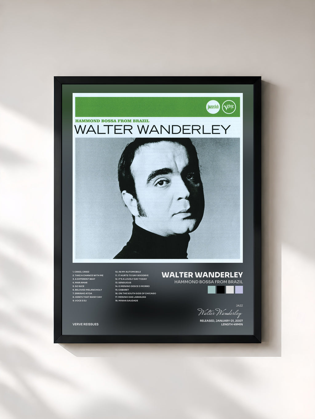 #noir Tableau de l'album Hammond Bossa From Brazil de Walter Wanderley, cadre noir, imprimé et encadré en France