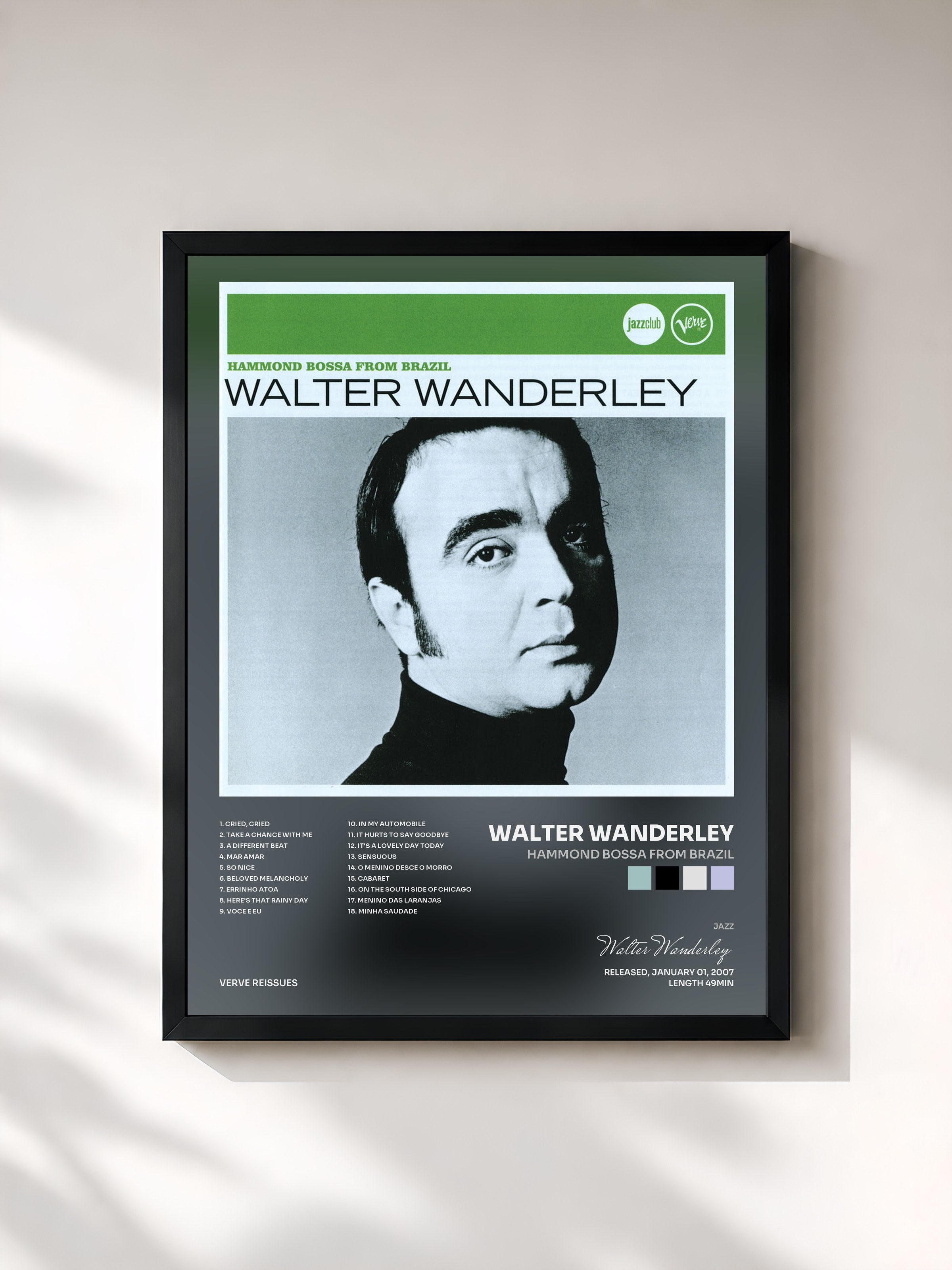 #noir Tableau de l'album Hammond Bossa From Brazil de Walter Wanderley, cadre noir, imprimé et encadré en France