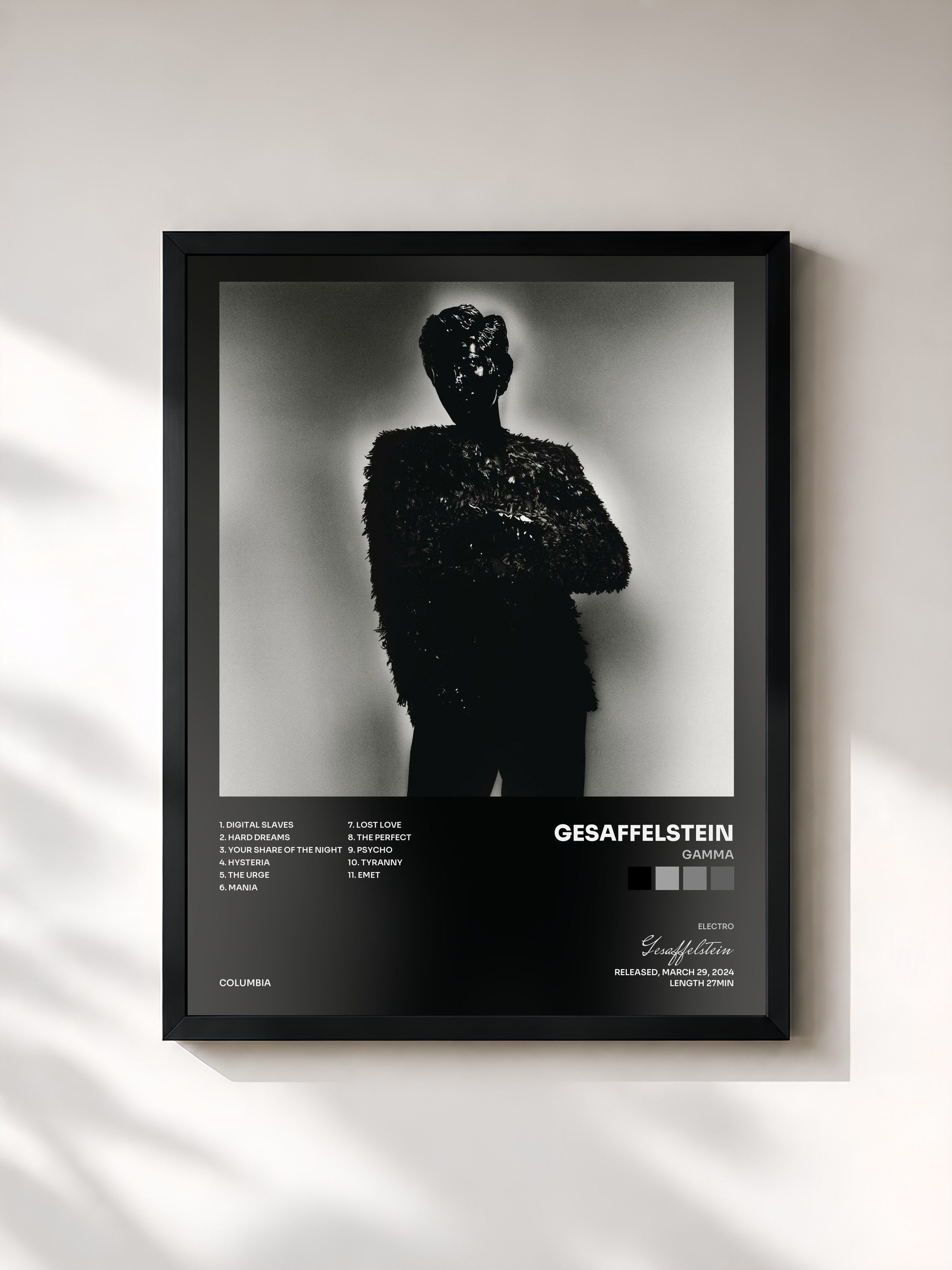 #noir Tableau de l'album Gamma de Gesaffelstein, cadre noir, imprimé et encadré en France