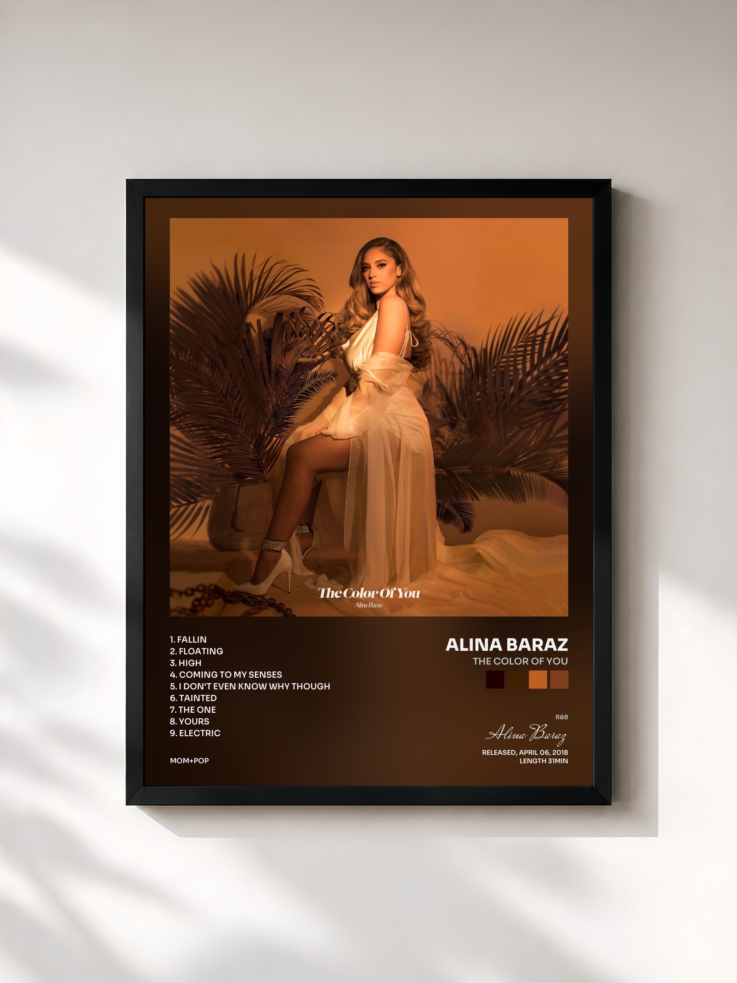 #noir Tableau de l'album The Color Of You de Alina Baraz, cadre noir, imprimé et encadré en France