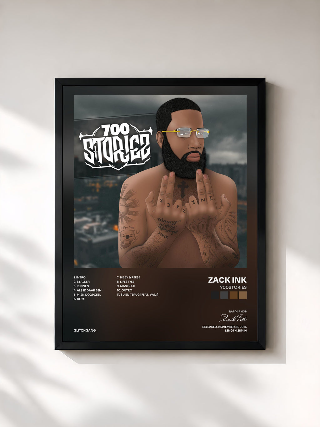 #noir Tableau de l'album 700stories de Zack Ink, cadre noir, imprimé et encadré en France
