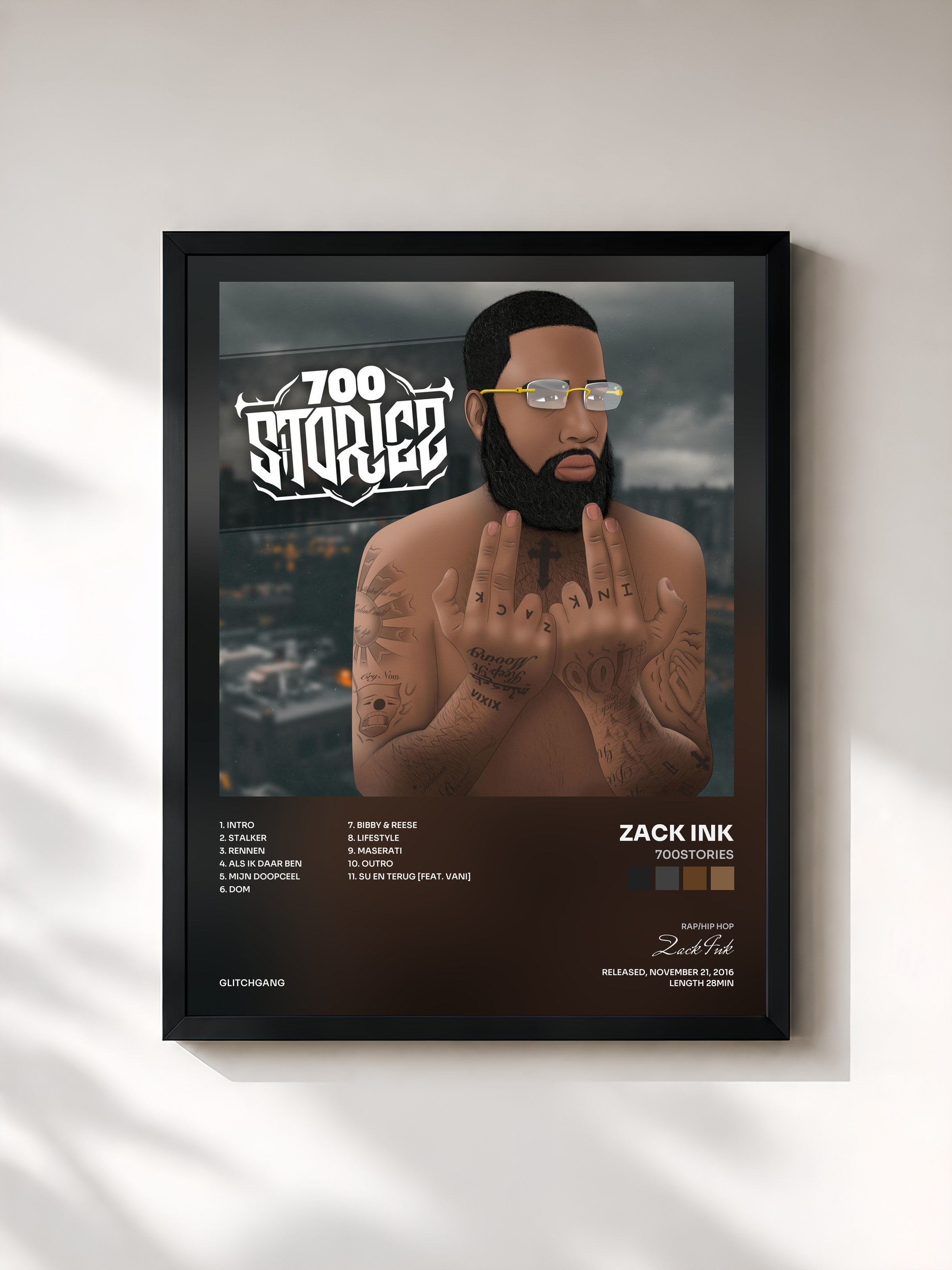 #noir Tableau de l'album 700stories de Zack Ink, cadre noir, imprimé et encadré en France