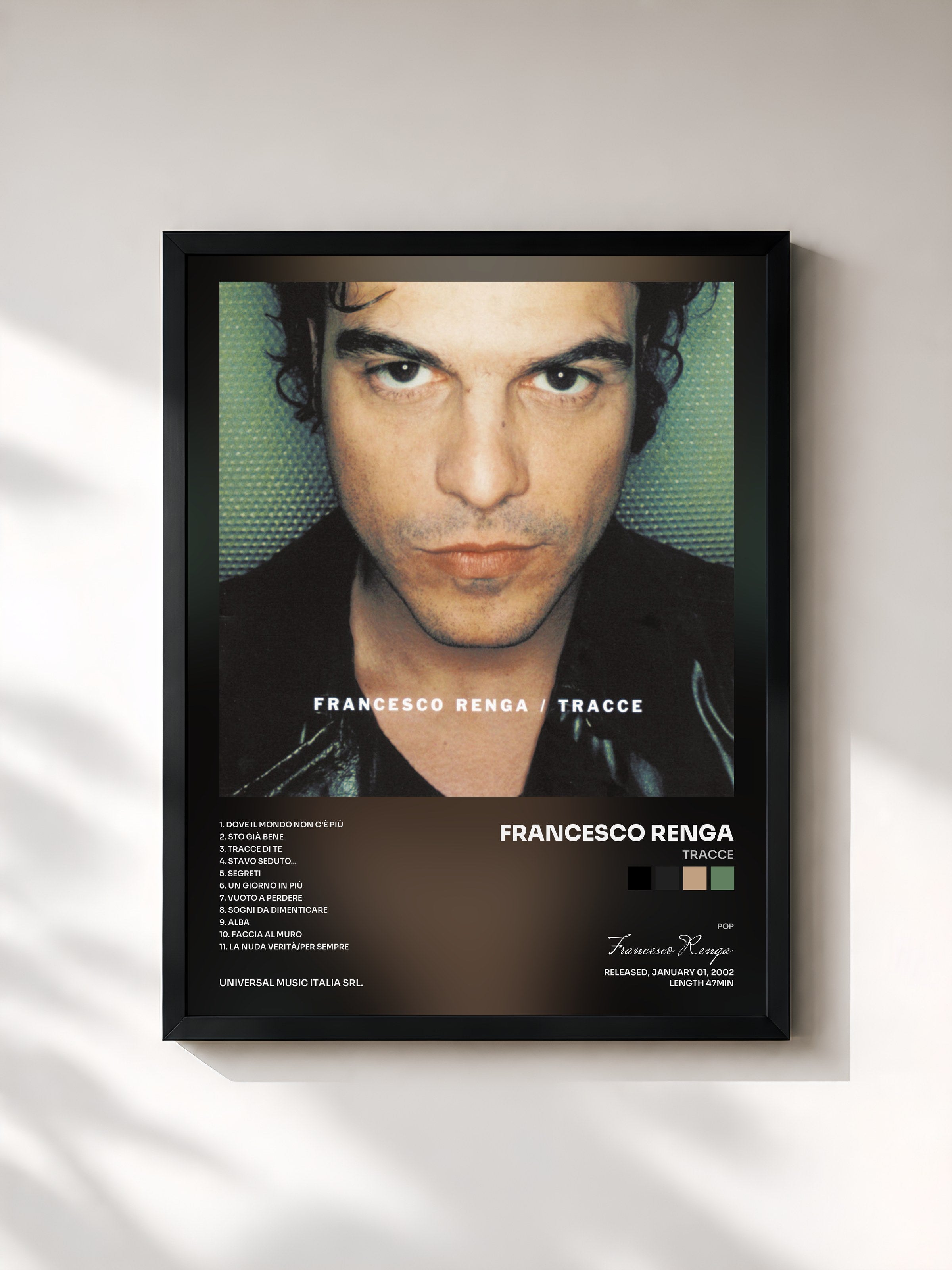 #noir Tableau de l'album Tracce de Francesco Renga, cadre noir, imprimé et encadré en France