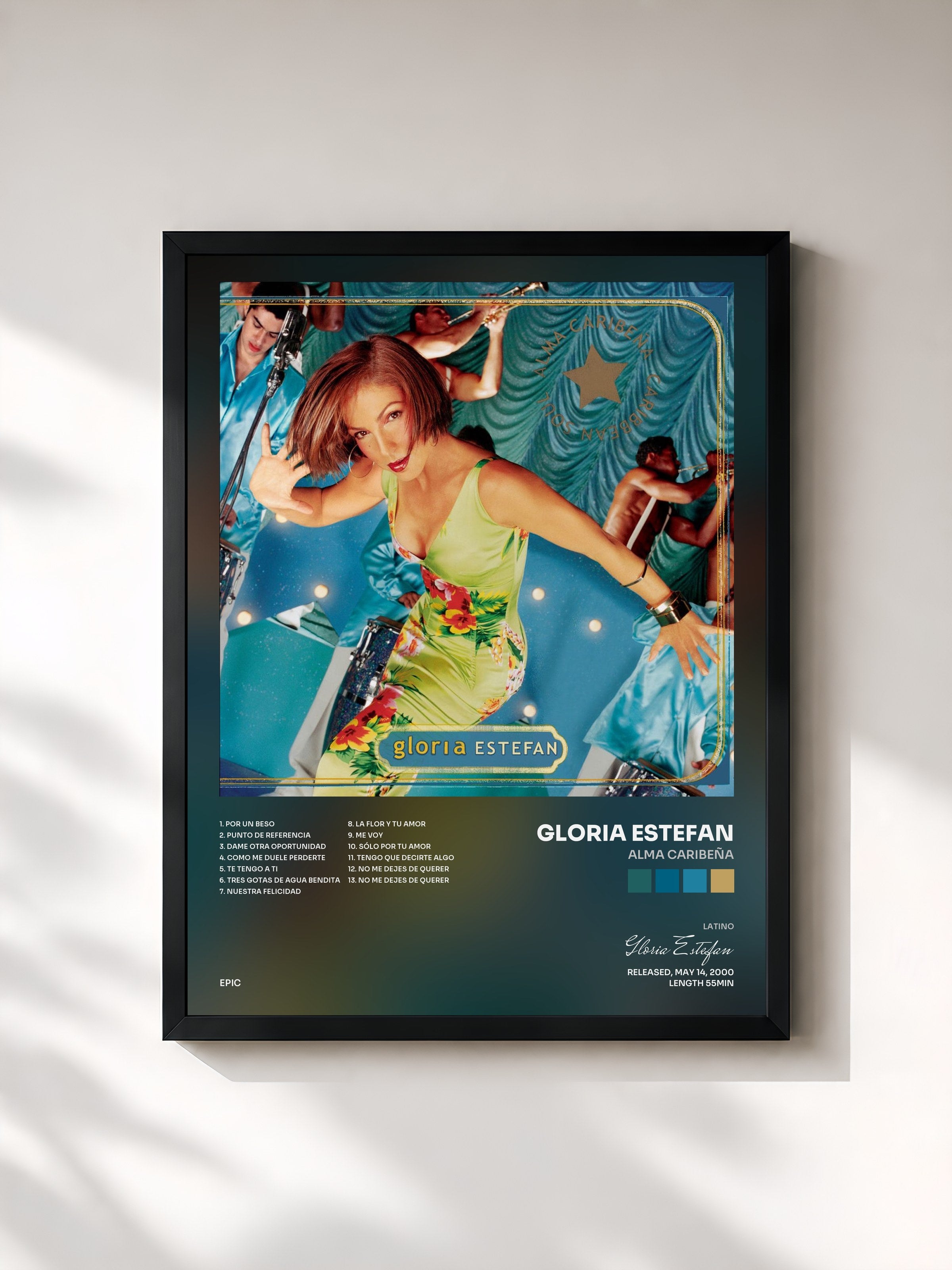 #noir Tableau de l'album Alma Caribeña de Gloria Estefan, cadre noir, imprimé et encadré en France
