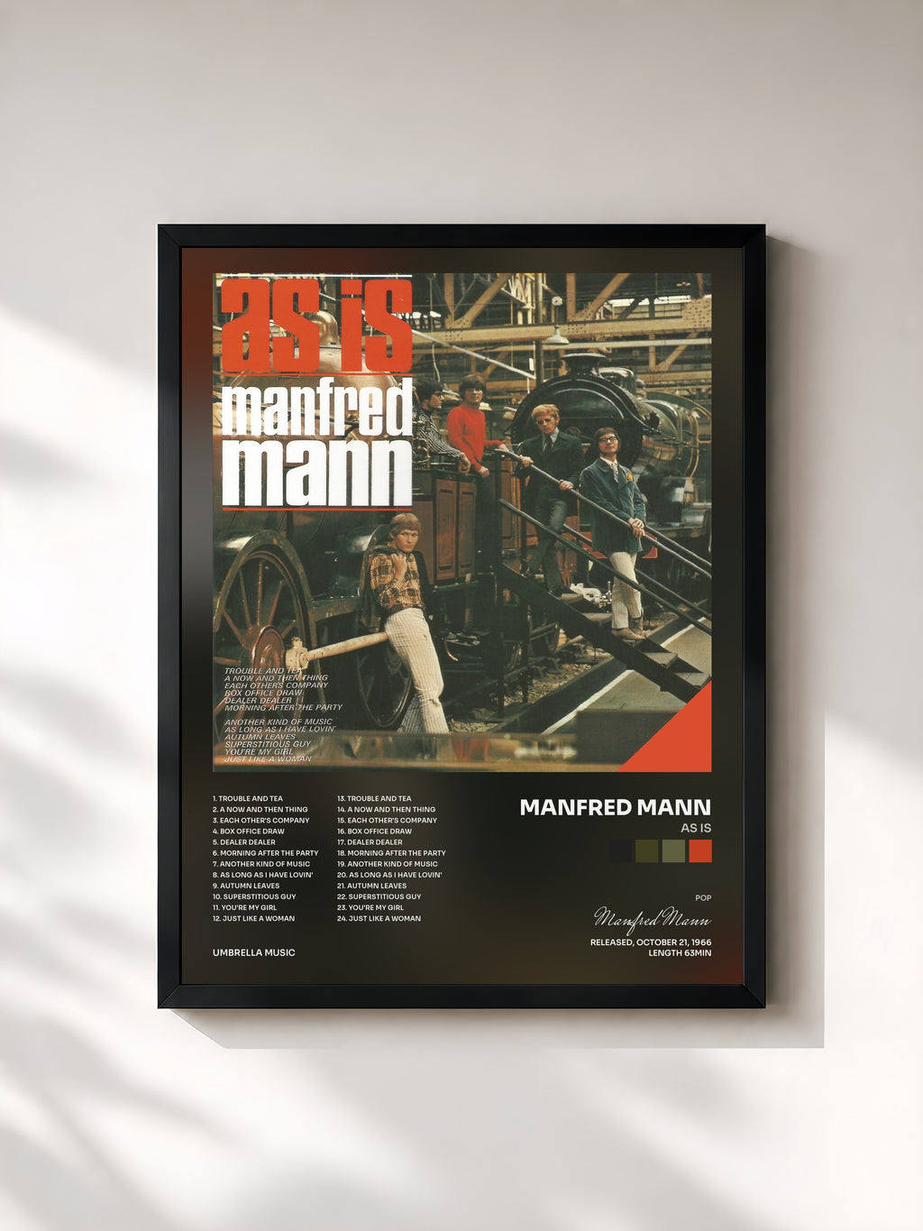 #noir Tableau de l'album As Is de Manfred Mann, cadre noir, imprimé et encadré en France
