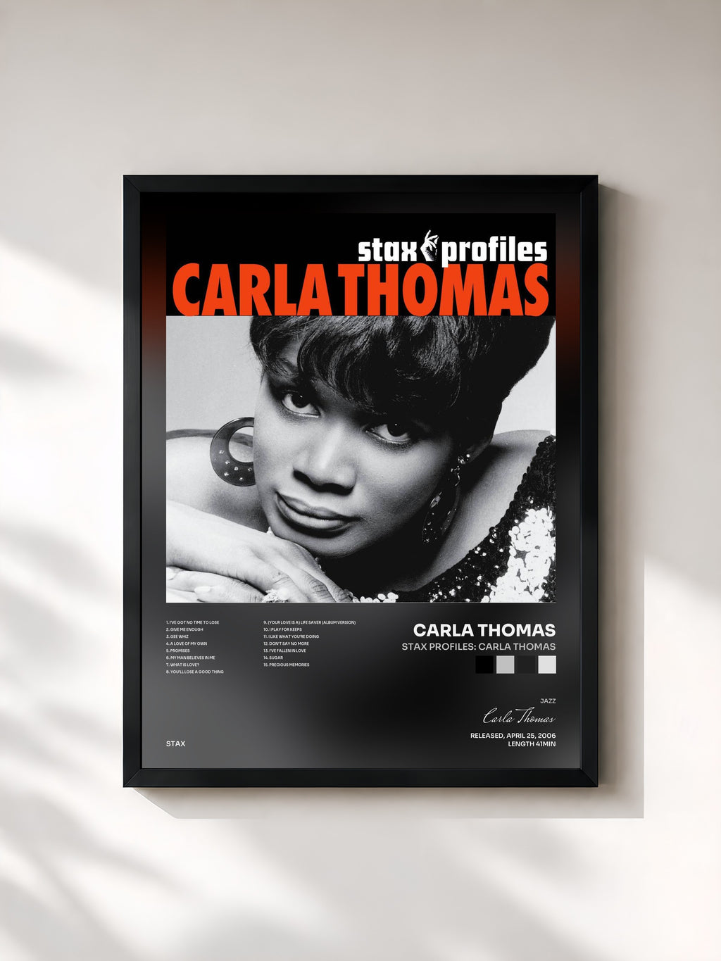#noir Tableau de l'album Stax Profiles: Carla Thomas de Carla Thomas, cadre noir, imprimé et encadré en France