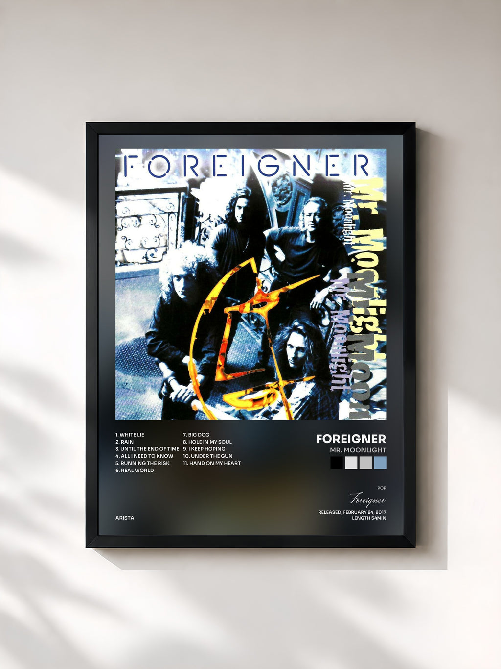 #noir Tableau de l'album Mr. Moonlight de Foreigner, cadre noir, imprimé et encadré en France