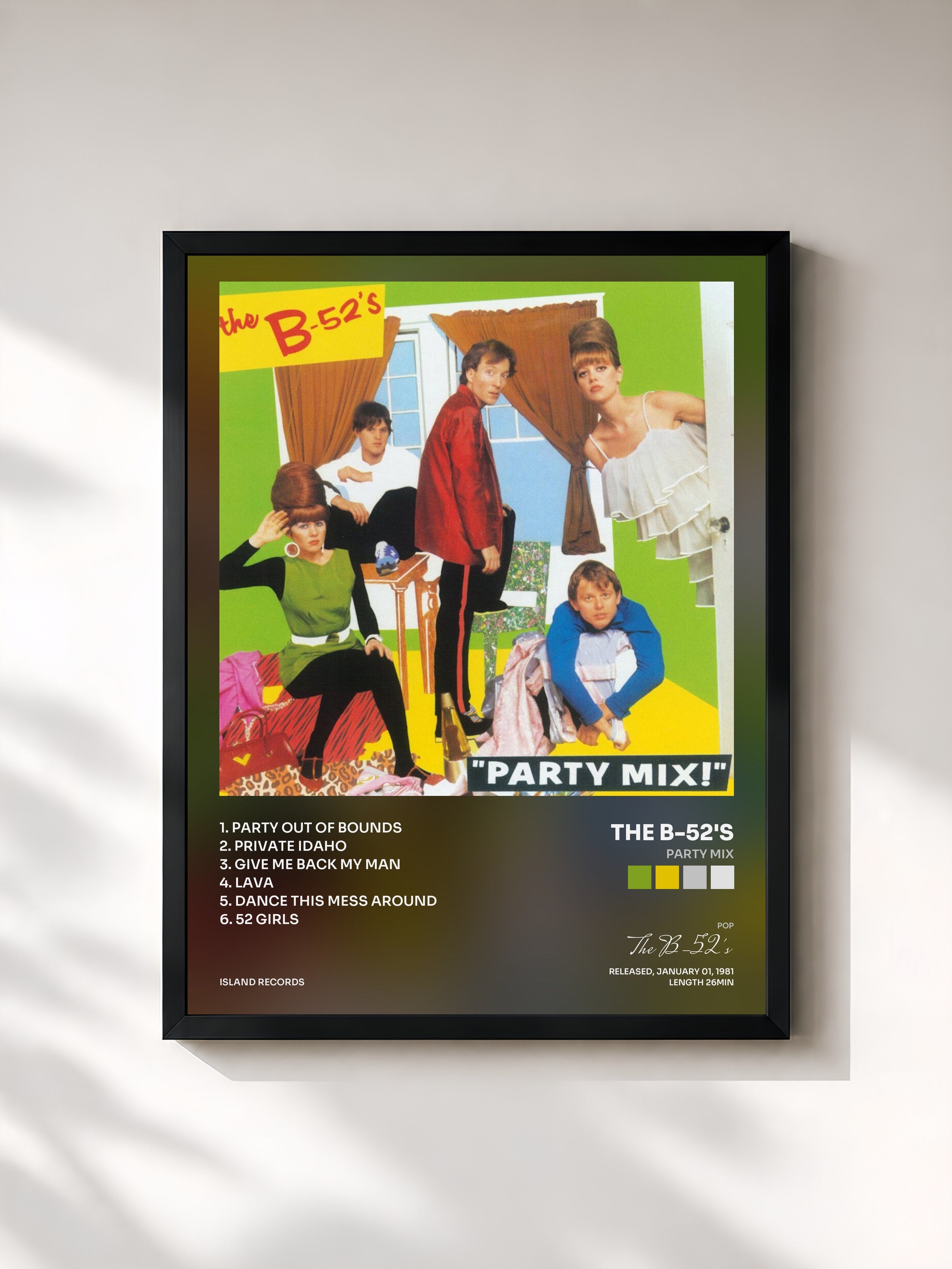 #noir Tableau de l'album Party Mix de The B-52's, cadre noir, imprimé et encadré en France