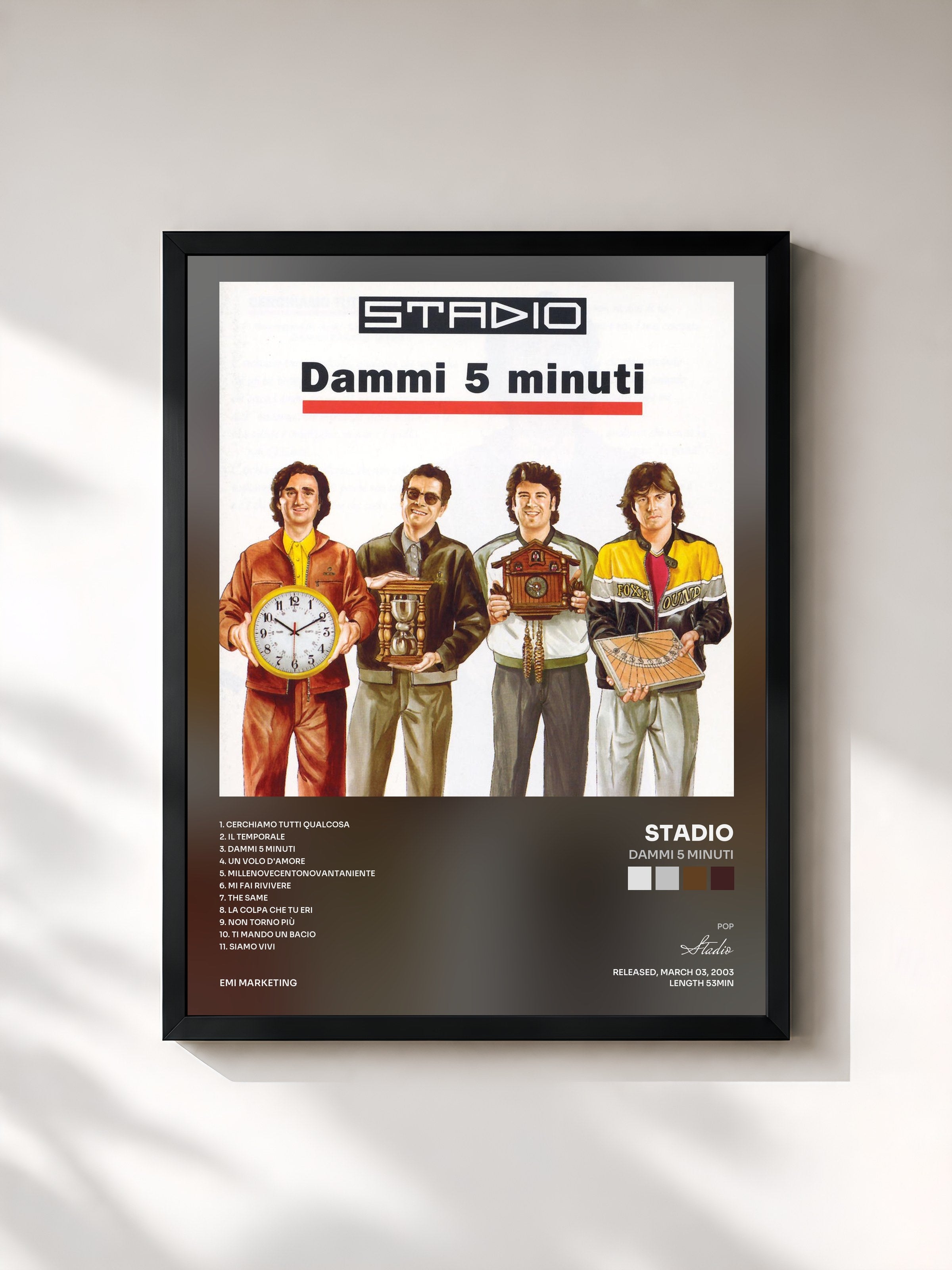 #noir Tableau de l'album Dammi 5 Minuti de Stadio, cadre noir, imprimé et encadré en France