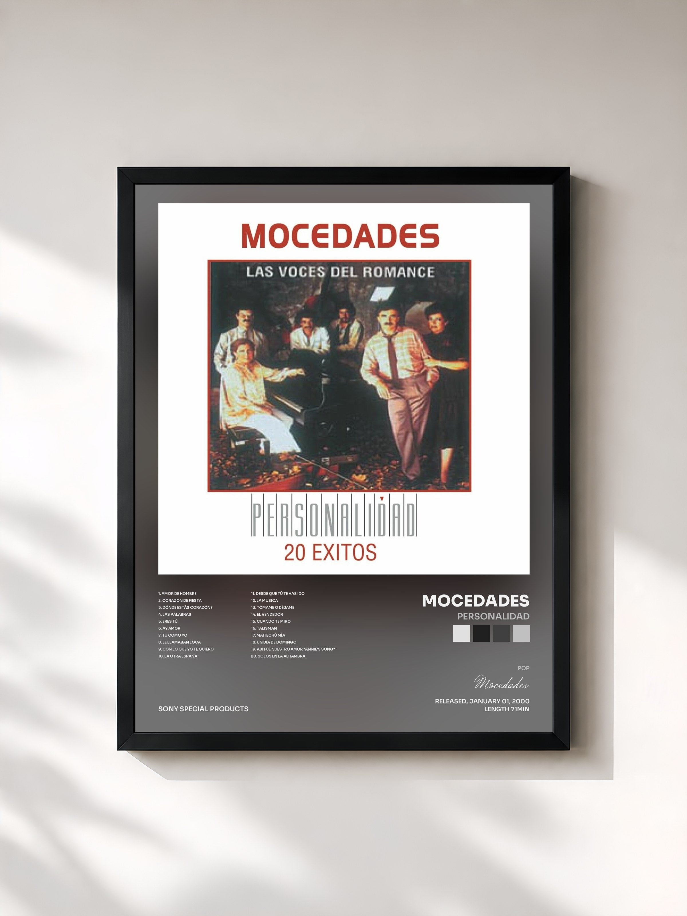 #noir Tableau de l'album Personalidad de Mocedades, cadre noir, imprimé et encadré en France