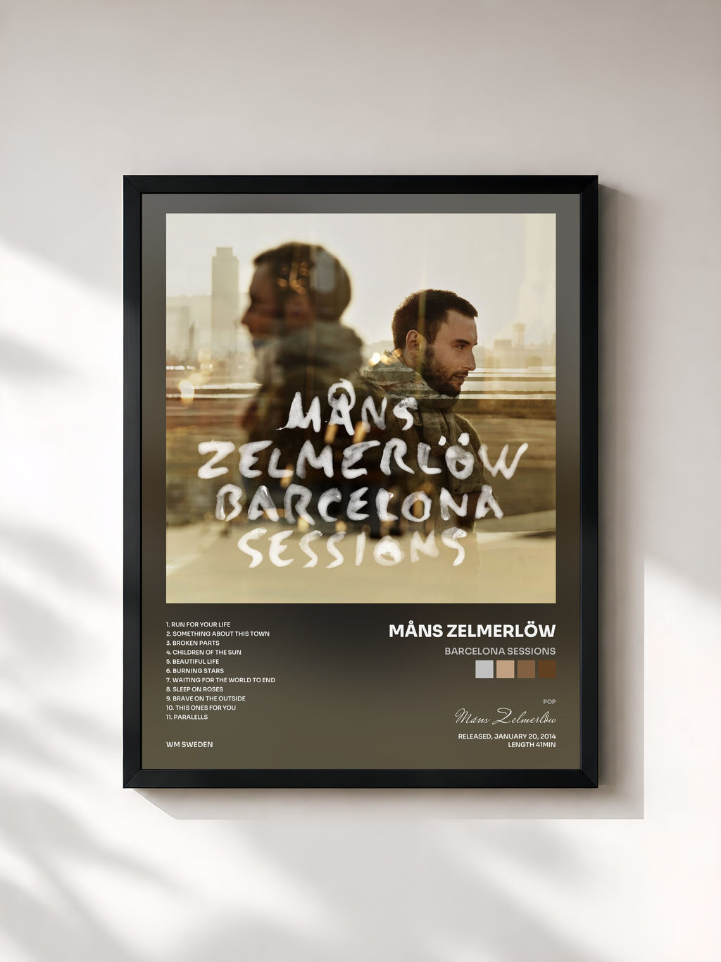 #noir Tableau de l'album Barcelona Sessions de Måns Zelmerlöw, cadre noir, imprimé et encadré en France