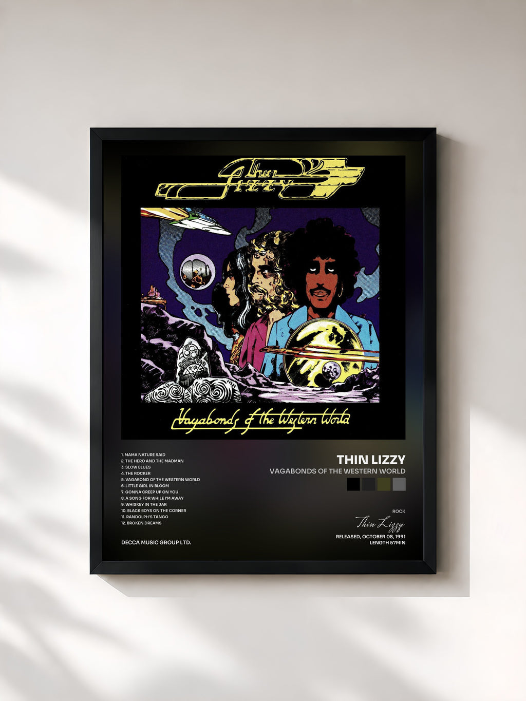 #noir Tableau de l'album Vagabonds Of The Western World de Thin Lizzy, cadre noir, imprimé et encadré en France