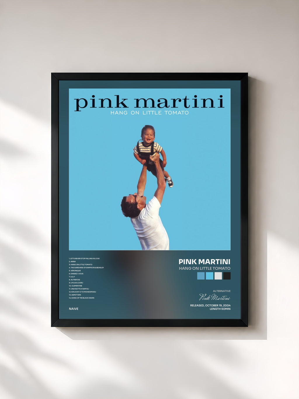 #noir Tableau de l'album Hang on Little Tomato de Pink Martini, cadre noir, imprimé et encadré en France
