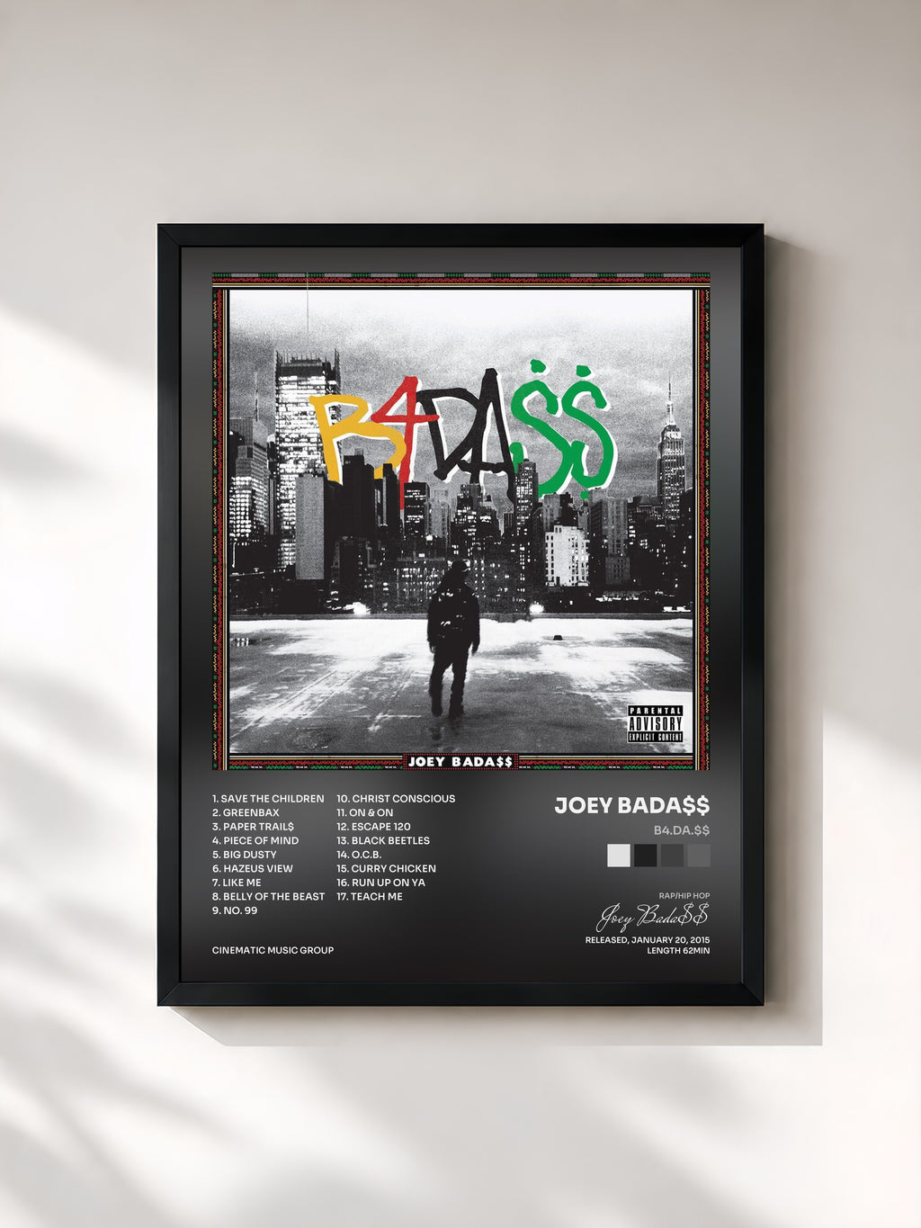 #noir Tableau de l'album B4.DA.$$ de Joey Bada$$, cadre noir, imprimé et encadré en France