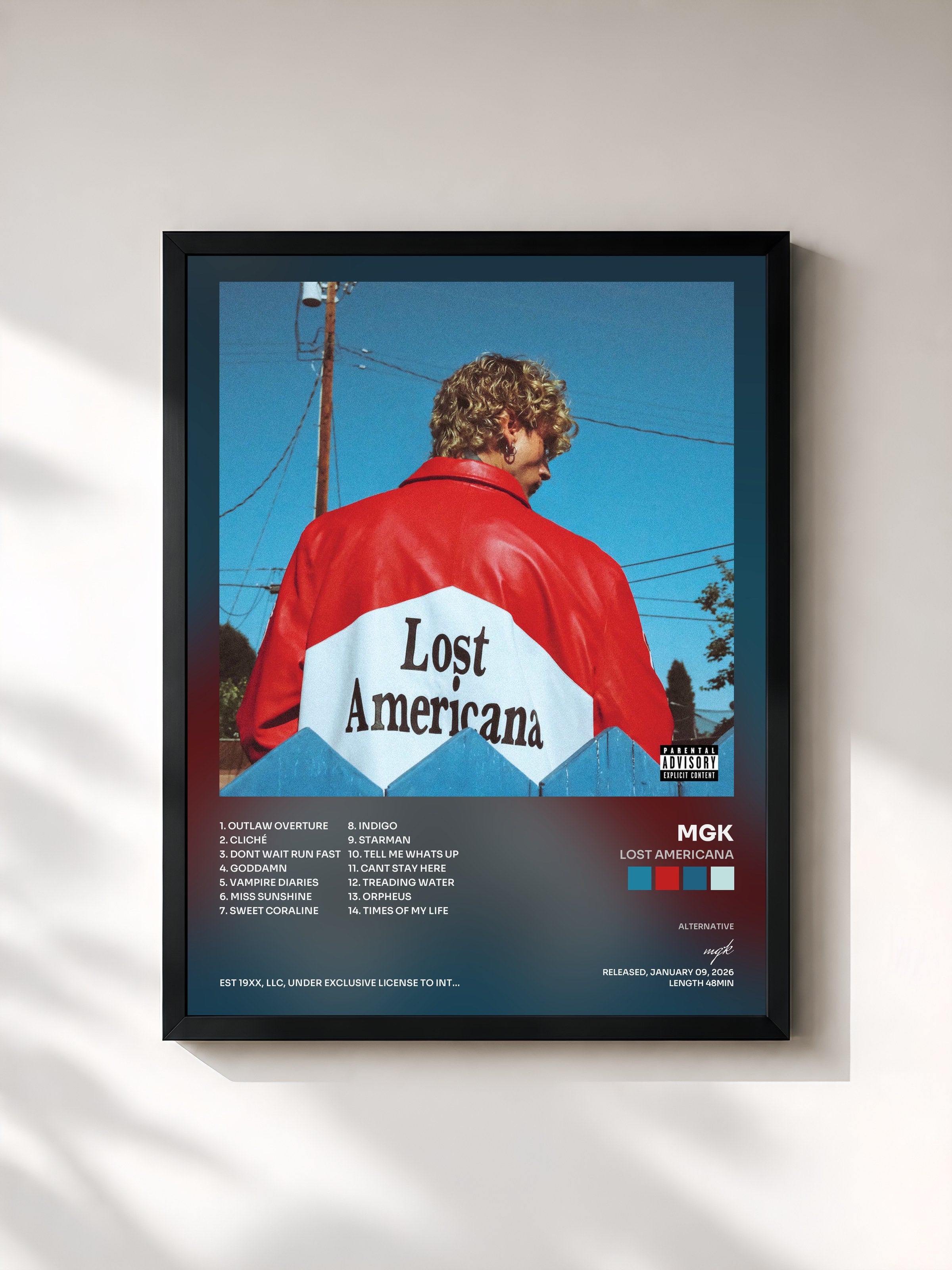 #noir Tableau de l'album lost americana de mgk, cadre noir, imprimé et encadré en France