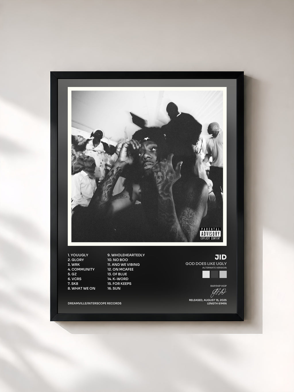 #noir Tableau de l'album God Does Like Ugly (Alternate Version) de JID, cadre noir, imprimé et encadré en France