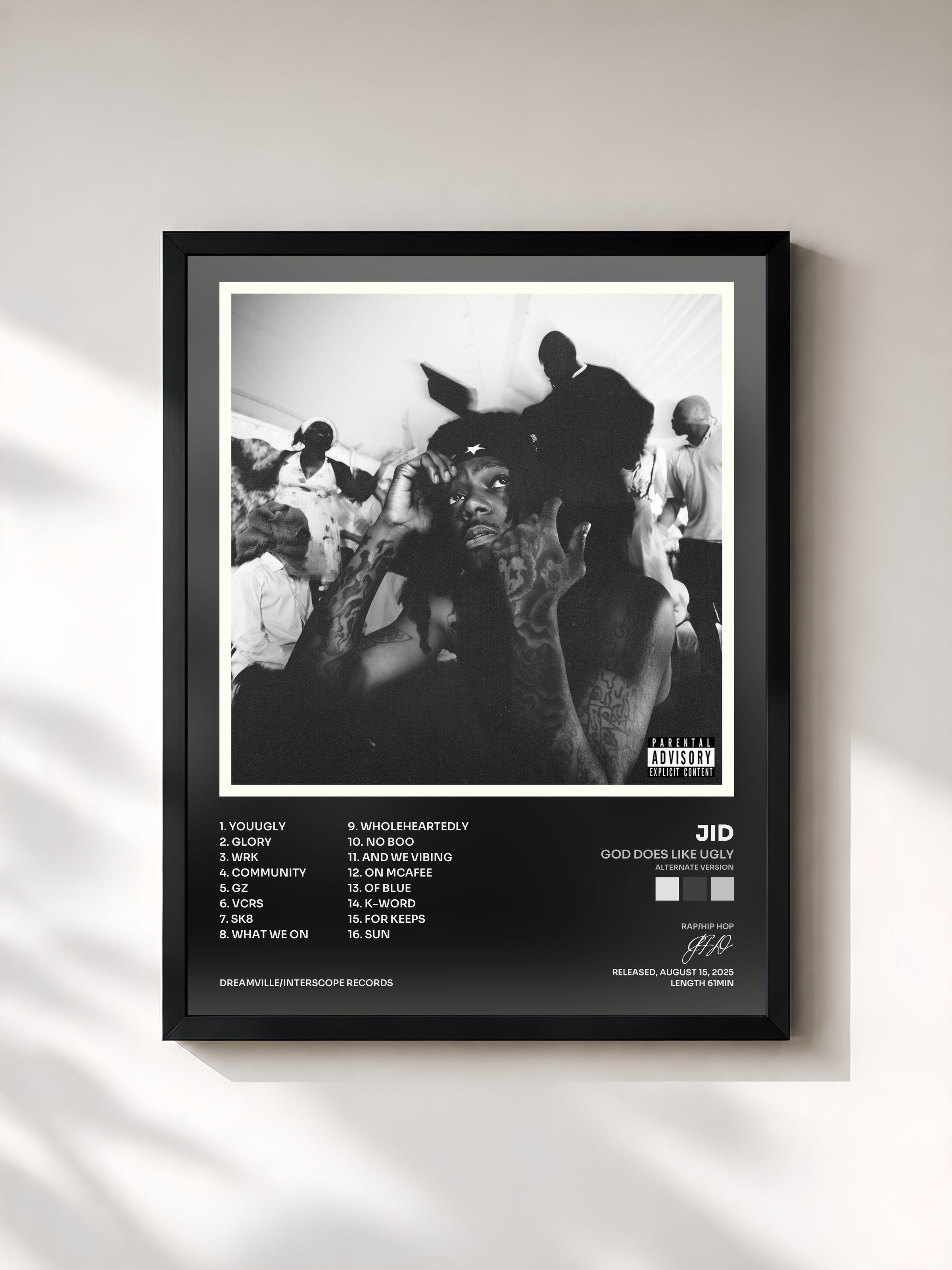 #noir Tableau de l'album God Does Like Ugly (Alternate Version) de JID, cadre noir, imprimé et encadré en France