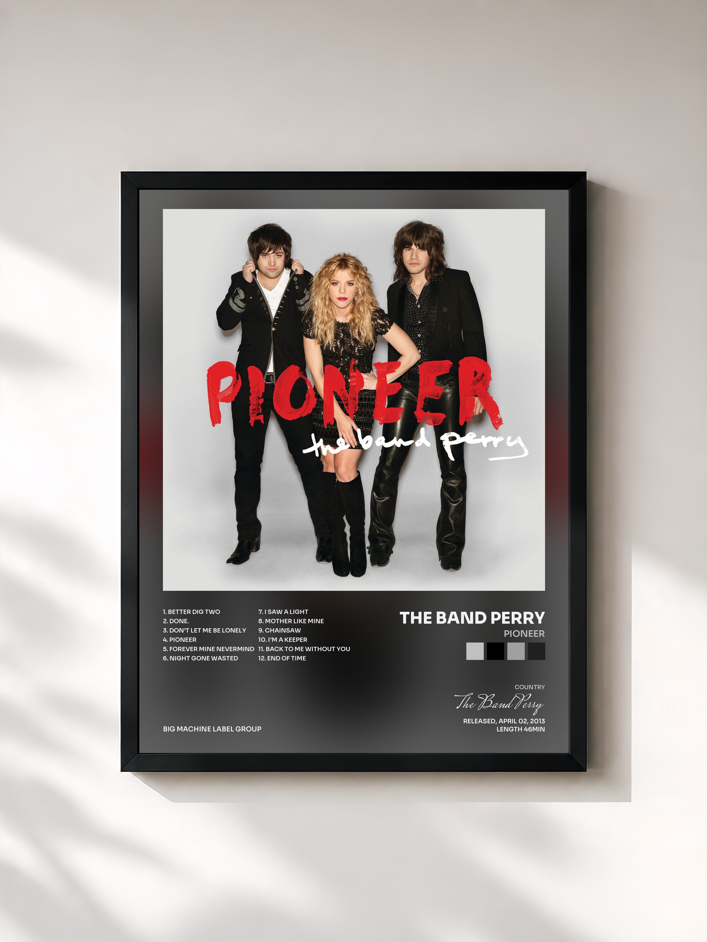 #noir Tableau de l'album Pioneer de The Band Perry, cadre noir, imprimé et encadré en France