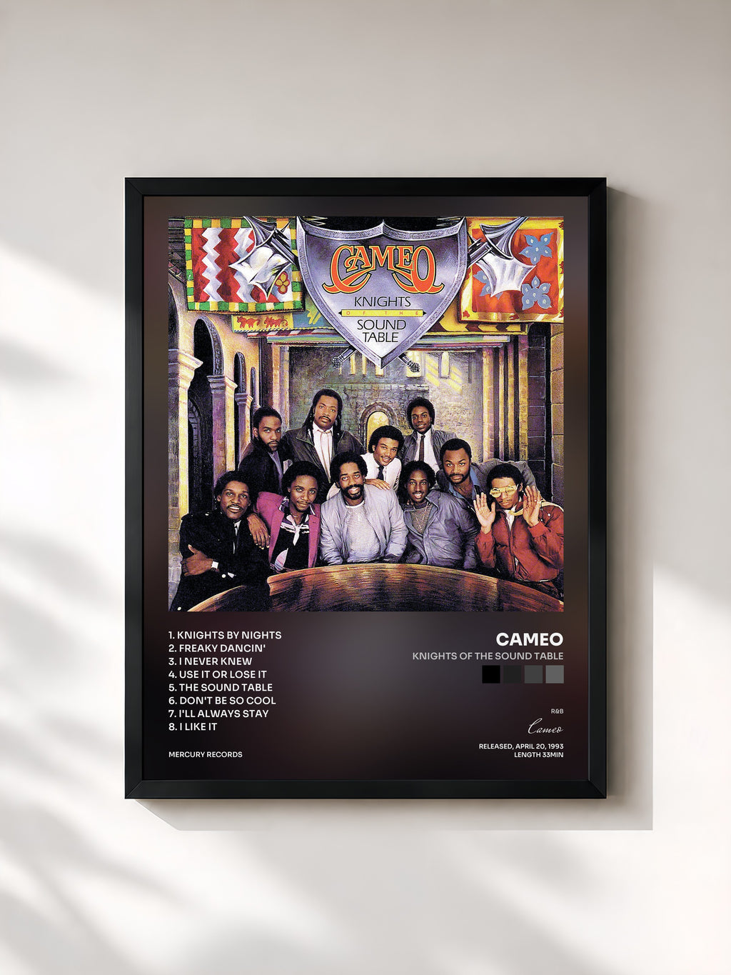 #noir Tableau de l'album Knights Of The Sound Table de Cameo, cadre noir, imprimé et encadré en France
