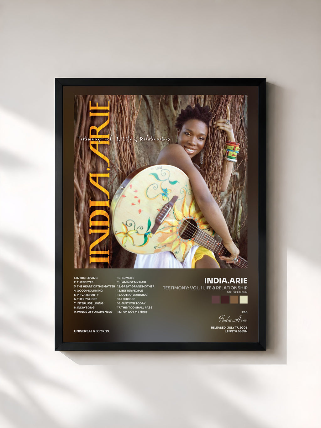 #noir Testimony: Vol. 1 Life & Relationship (Deluxe eAlbum) di India.Arie in stampa incorniciata, cornice nera, stampata e incorniciata in Francia