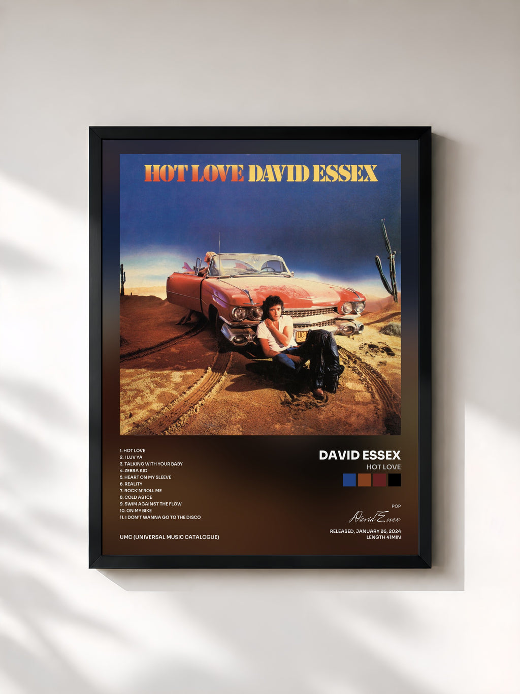 #noir Tableau de l'album Hot Love de David Essex, cadre noir, imprimé et encadré en France