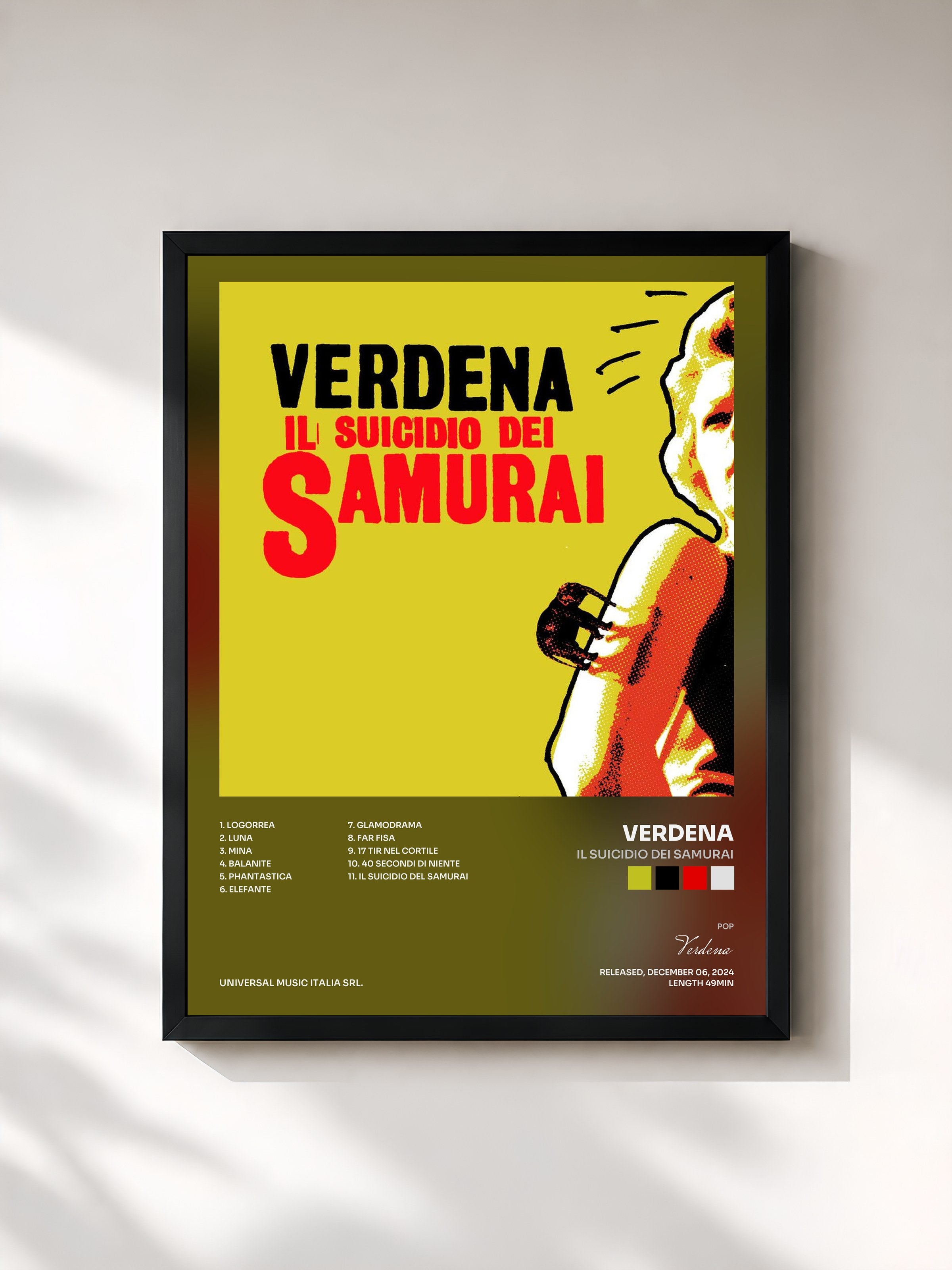 #noir Tableau de l'album Il suicidio dei Samurai de Verdena, cadre noir, imprimé et encadré en France