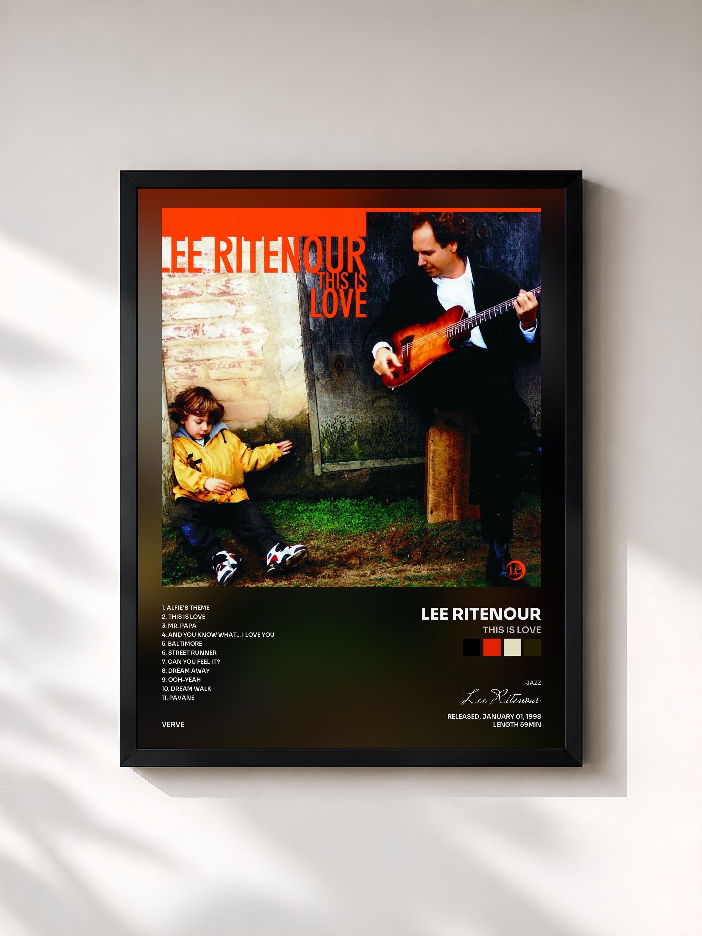 #noir Tableau de l'album This Is Love de Lee Ritenour, cadre noir, imprimé et encadré en France