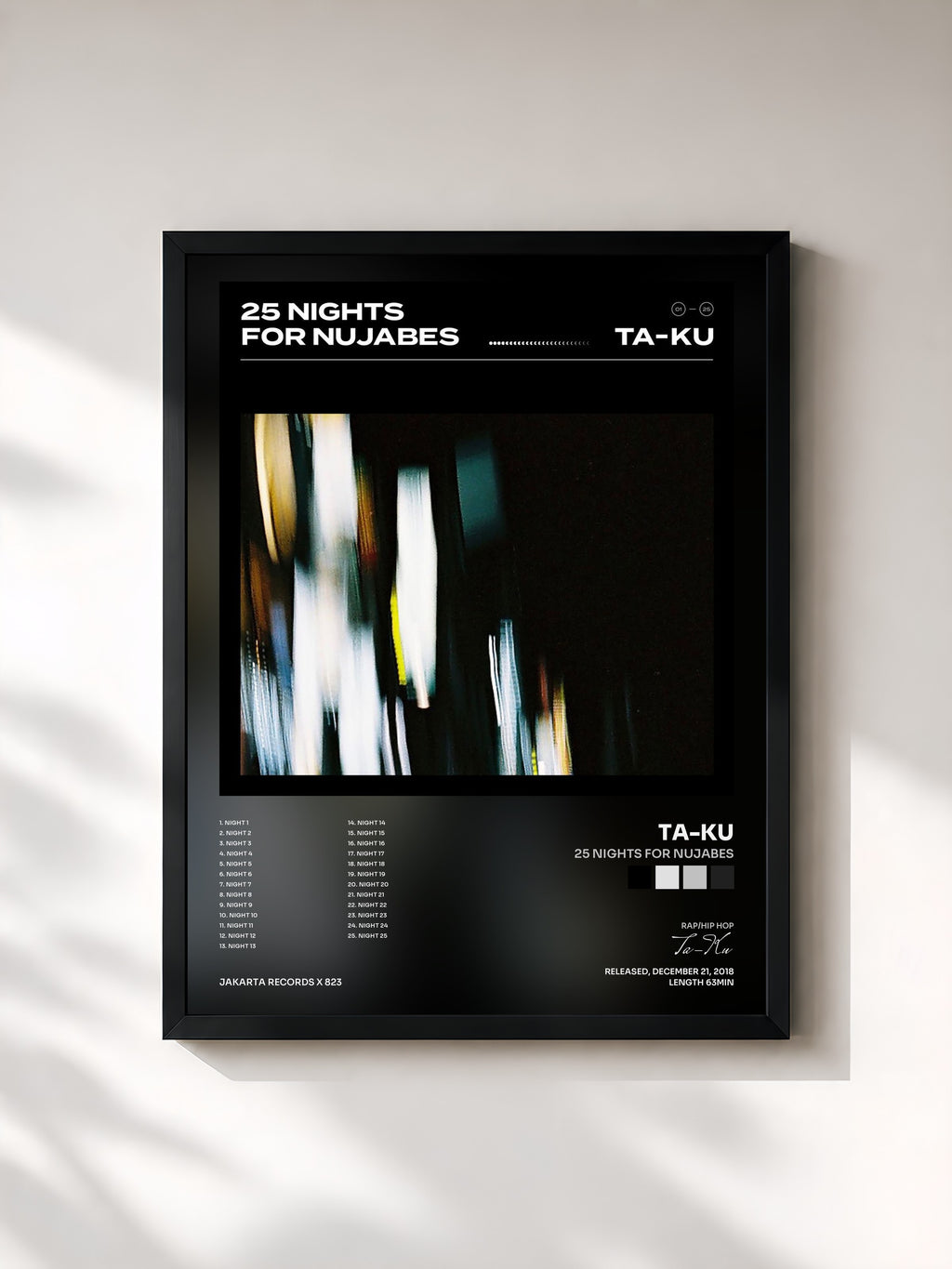 #noir Tableau de l'album 25 Nights for Nujabes de Ta-Ku, cadre noir, imprimé et encadré en France