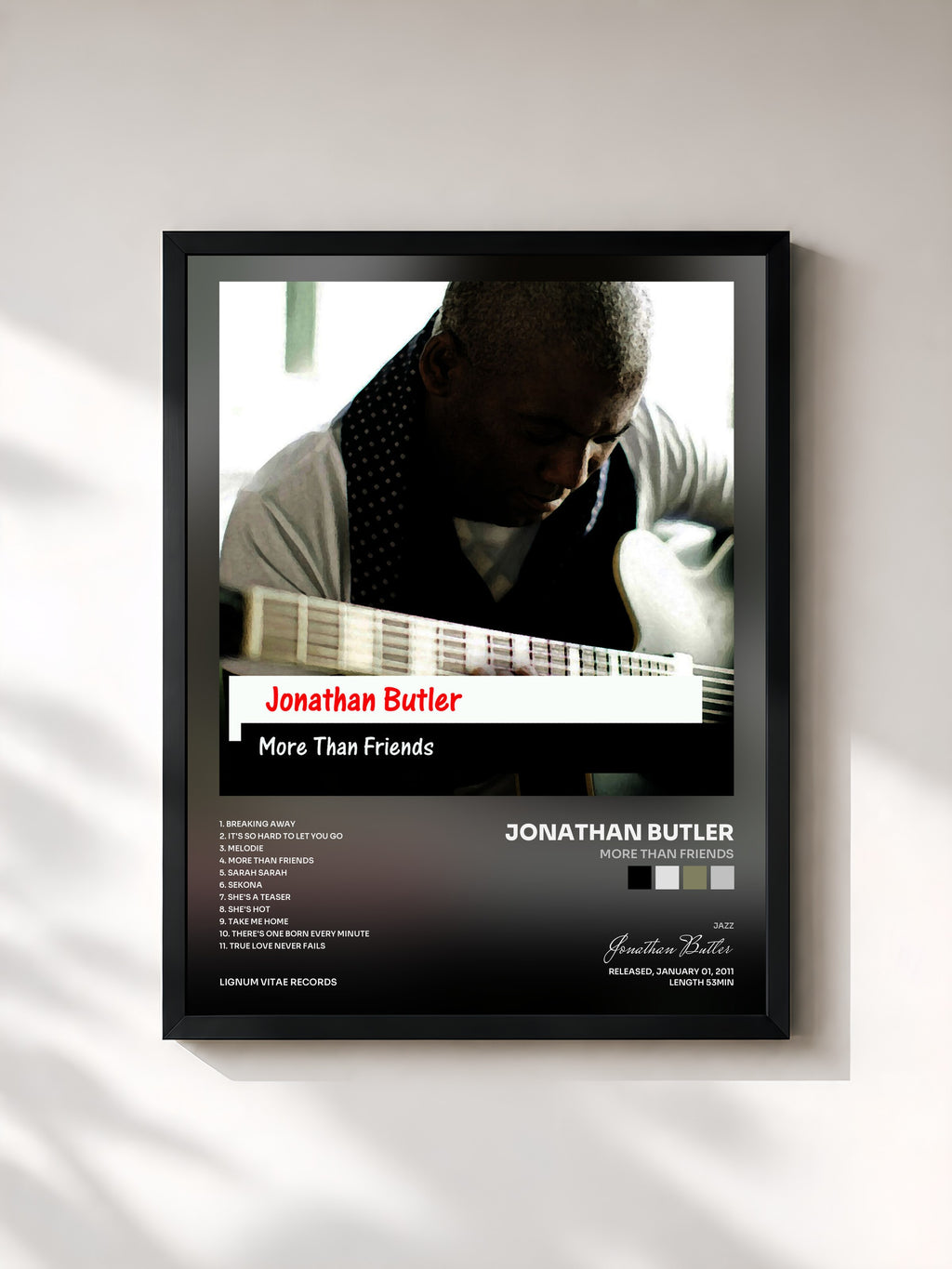 #noir Tableau de l'album More Than Friends de Jonathan Butler, cadre noir, imprimé et encadré en France
